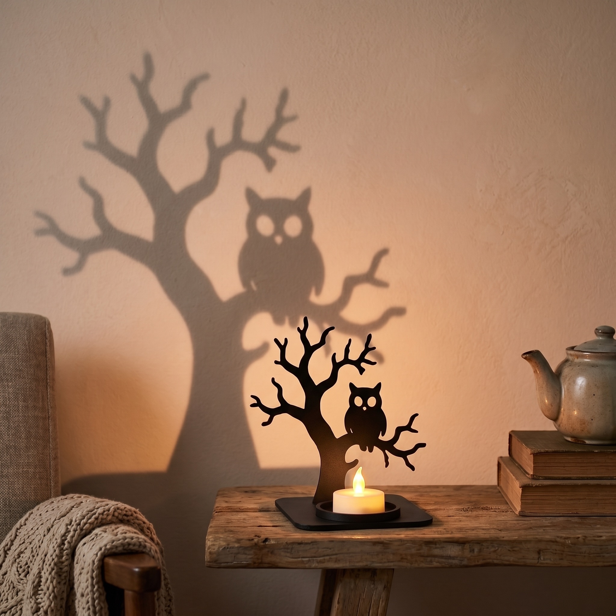 Halloween-Teelichthalter „Gruselwald“ – 2 Schattenmotive