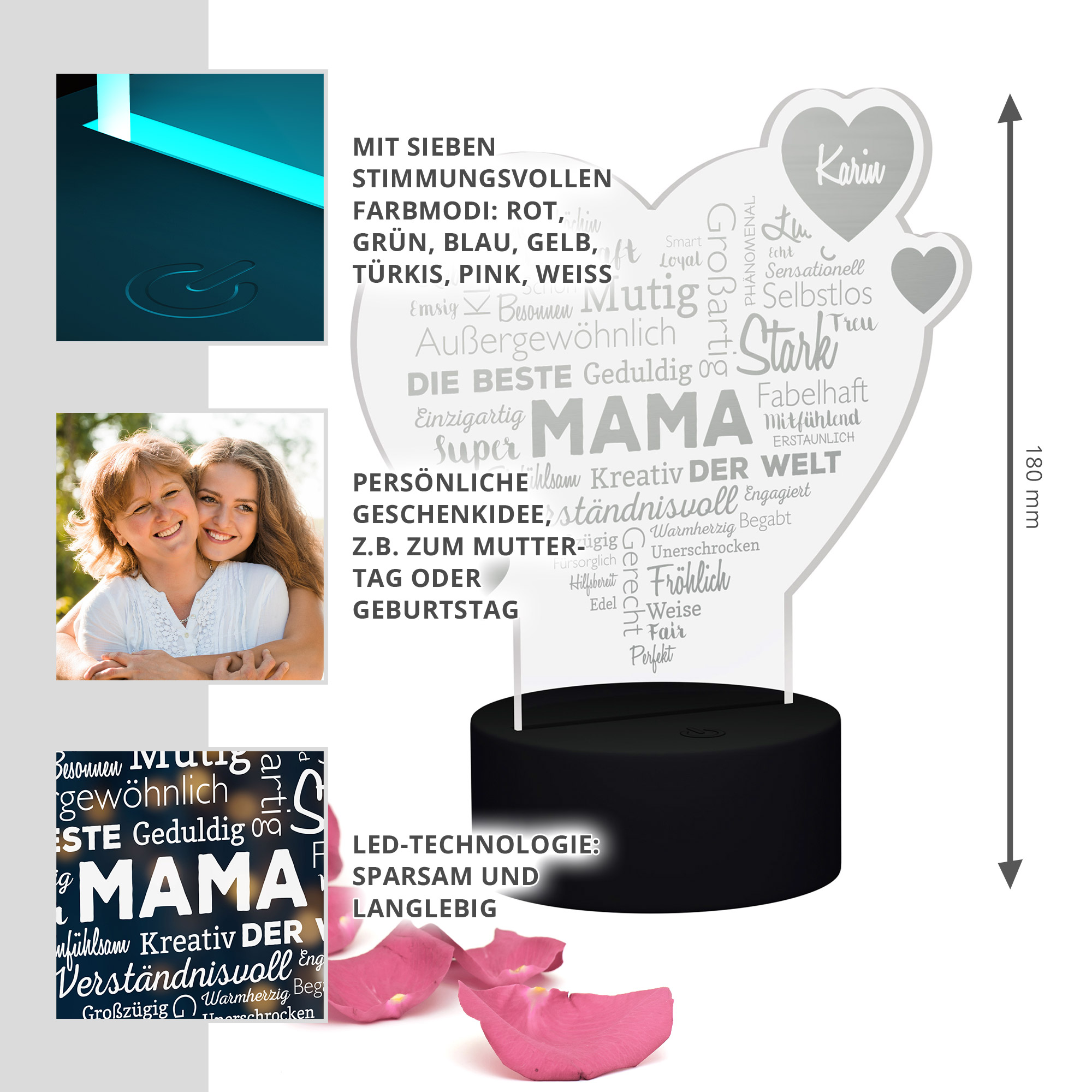 Acryl-LED Wortherz Mama - Personalisiert