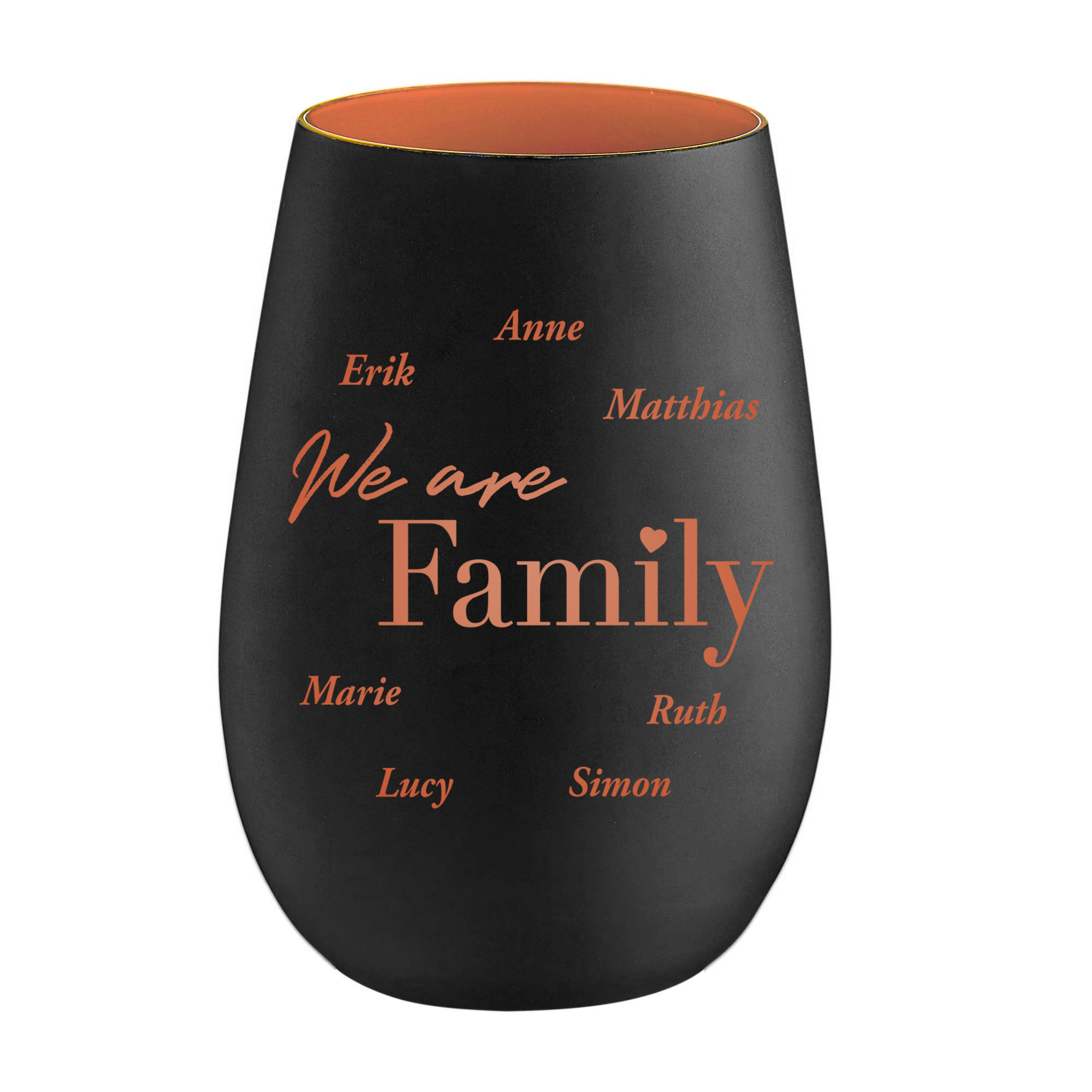 Schwarzes Windlicht mit Gravur Family - Bronze