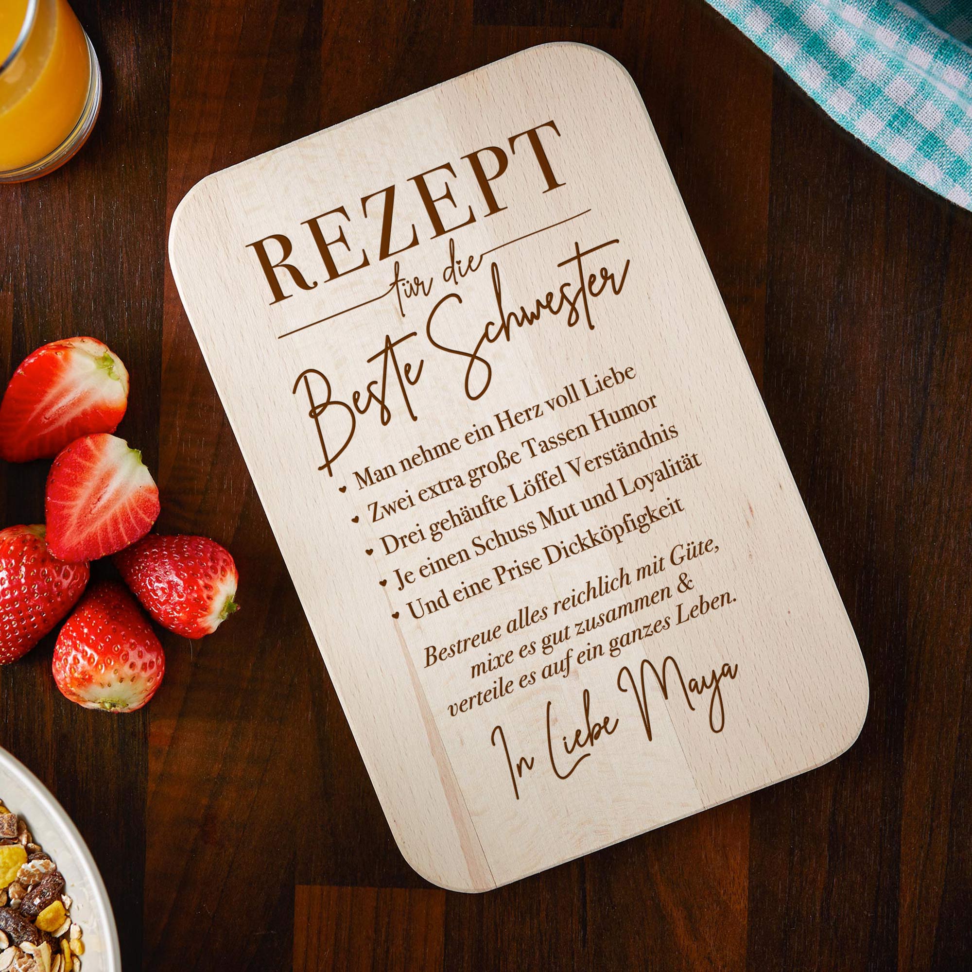 Graviertes Frühstücksbrettchen - Schwester Rezept