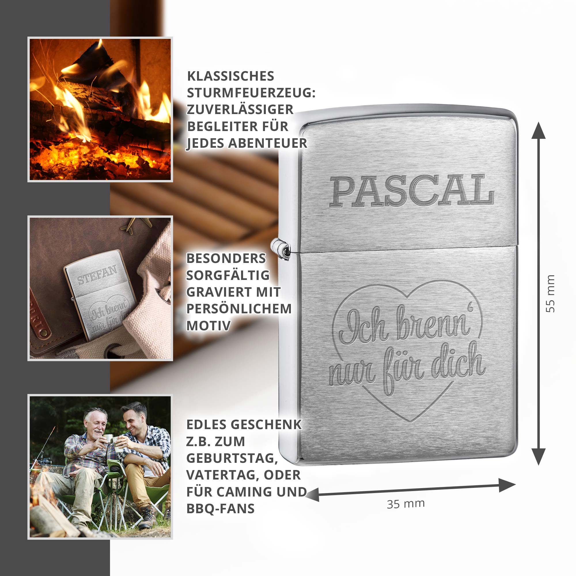 Zippo Sturmfeuerzeug mit Gravur - Ich brenn' nur für dich