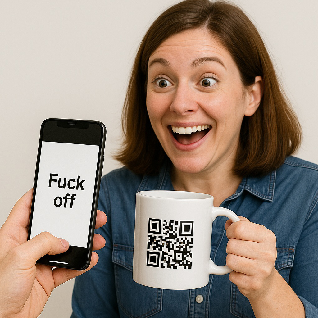 Geheimtasse mit QR-Code – Scanne & erhalte "Fuck off"