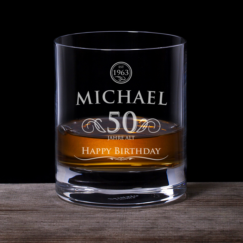Whiskyglas 50. Geburtstag - elegant 1474
