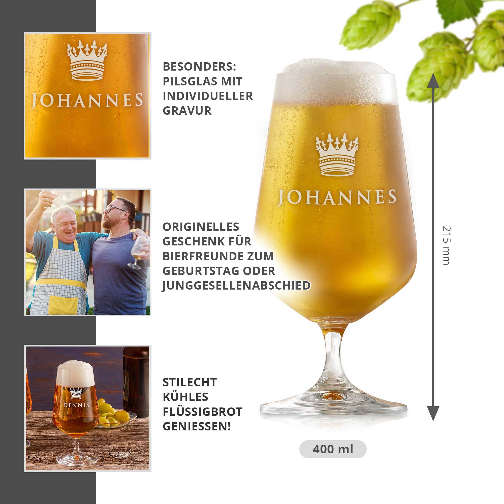 Bierglas mit Gravur - König Krone
