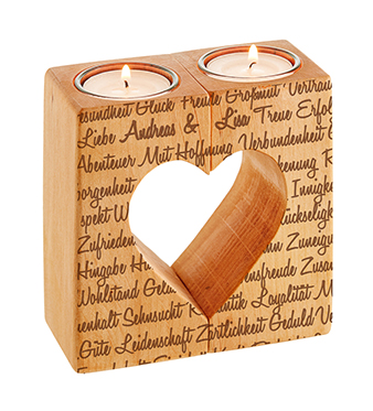 Kerzenhalter Set Herz - Liebesworte mit Namensgravur 3273 - 2