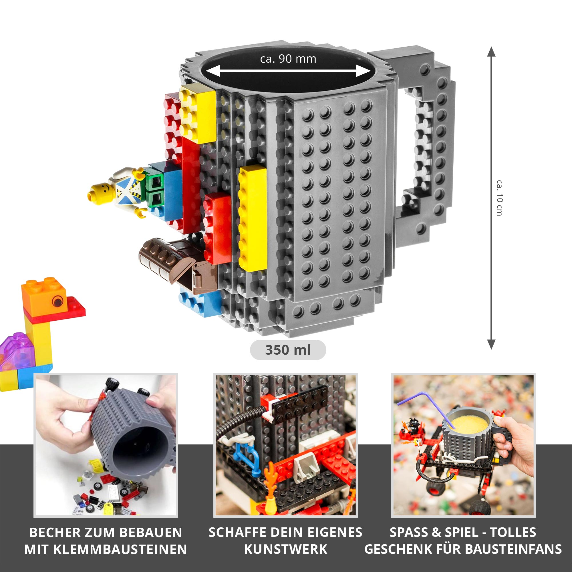 Klemmbaustein-Becher – Trinkbecher mit Noppen für Bausteine Klemmbaustein-Becher – Trinkbecher mit Noppen für Bausteine