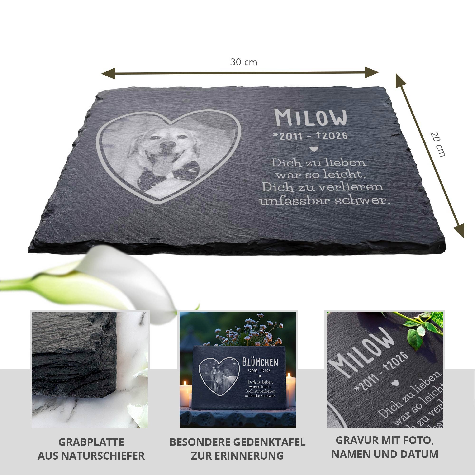 Grabplatte zur Trauer Haustier - Schiefer Gedenktafel mit Foto Grabplatte zur Trauer Haustier - Schiefer Gedenktafel mit Foto