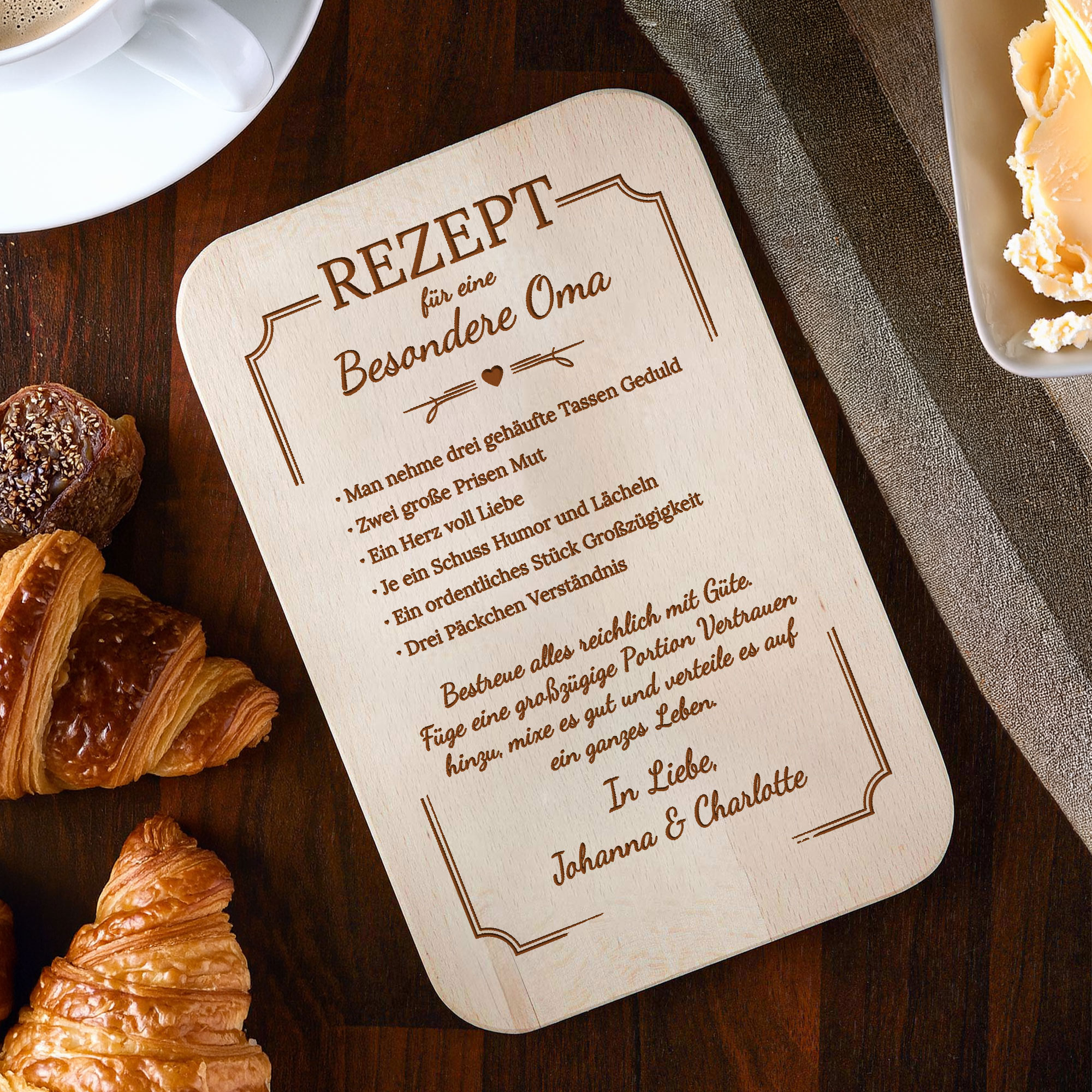 Graviertes Frühstücksbrettchen - Oma Rezept