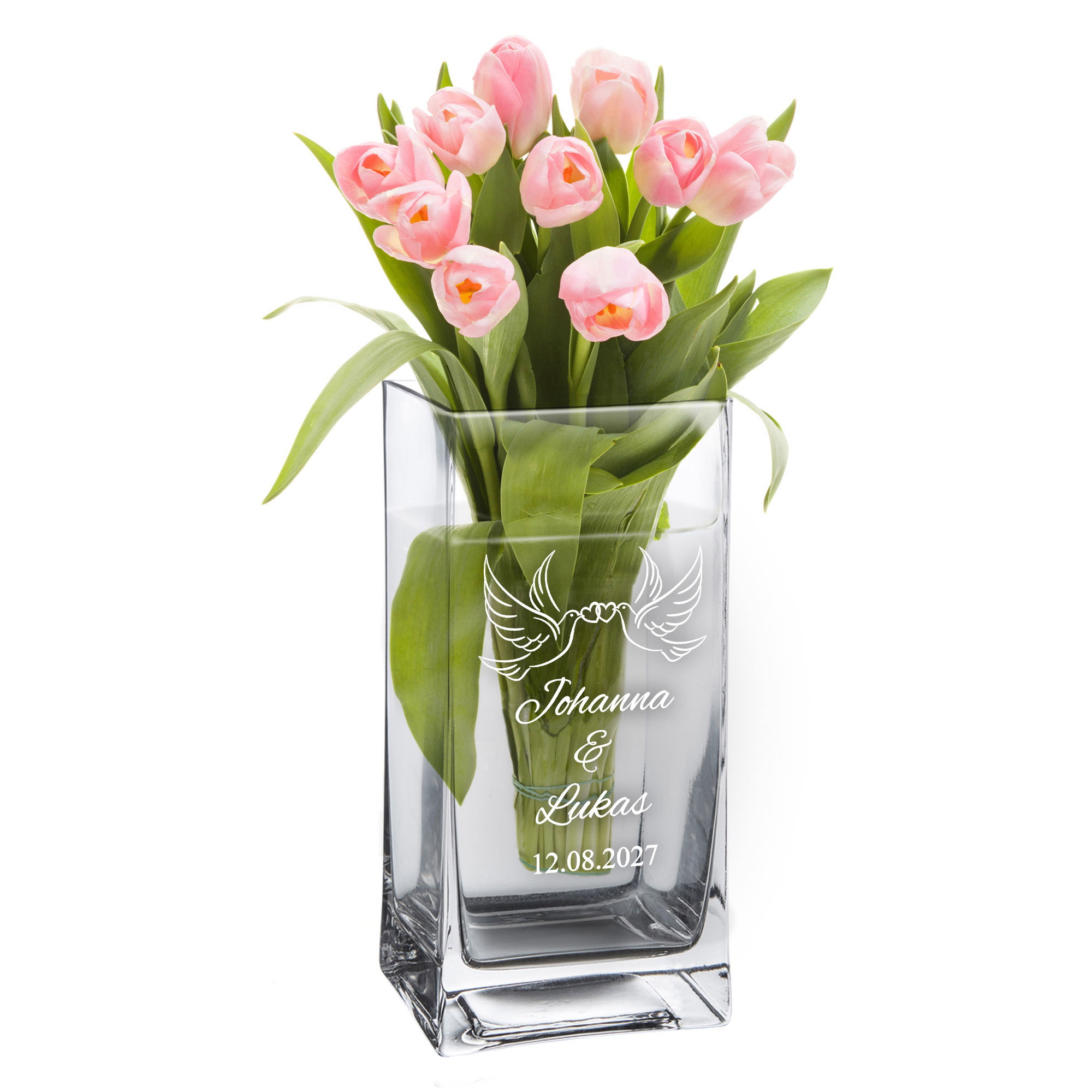 Vase Liebestauben - personalisiert Vase Liebestauben - personalisiert