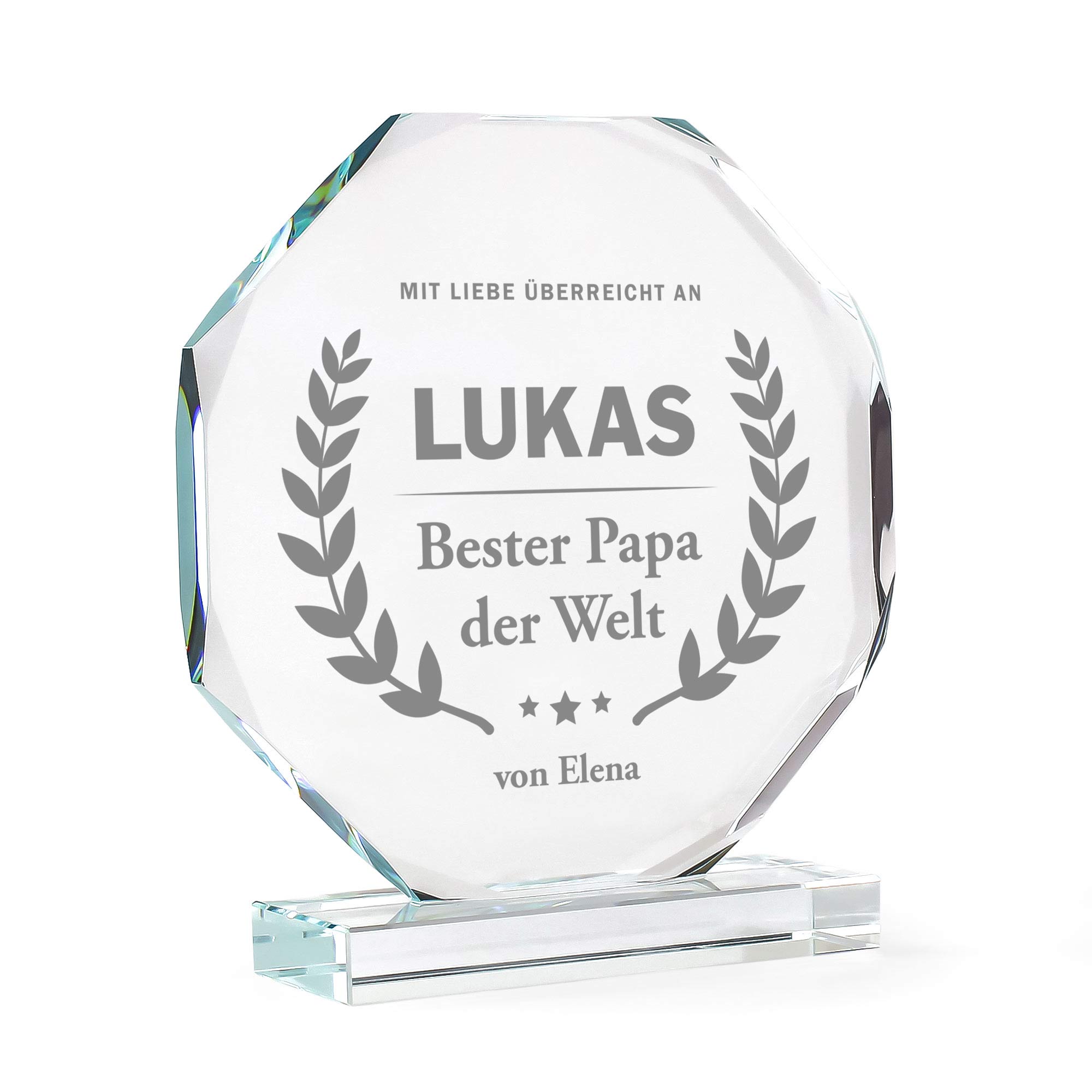 Personalisierter Glaspokal mit Facettenschliff - Auszeichnung für Besten Papa Personalisierter Glaspokal mit Facettenschliff - Auszeichnung für Besten Papa