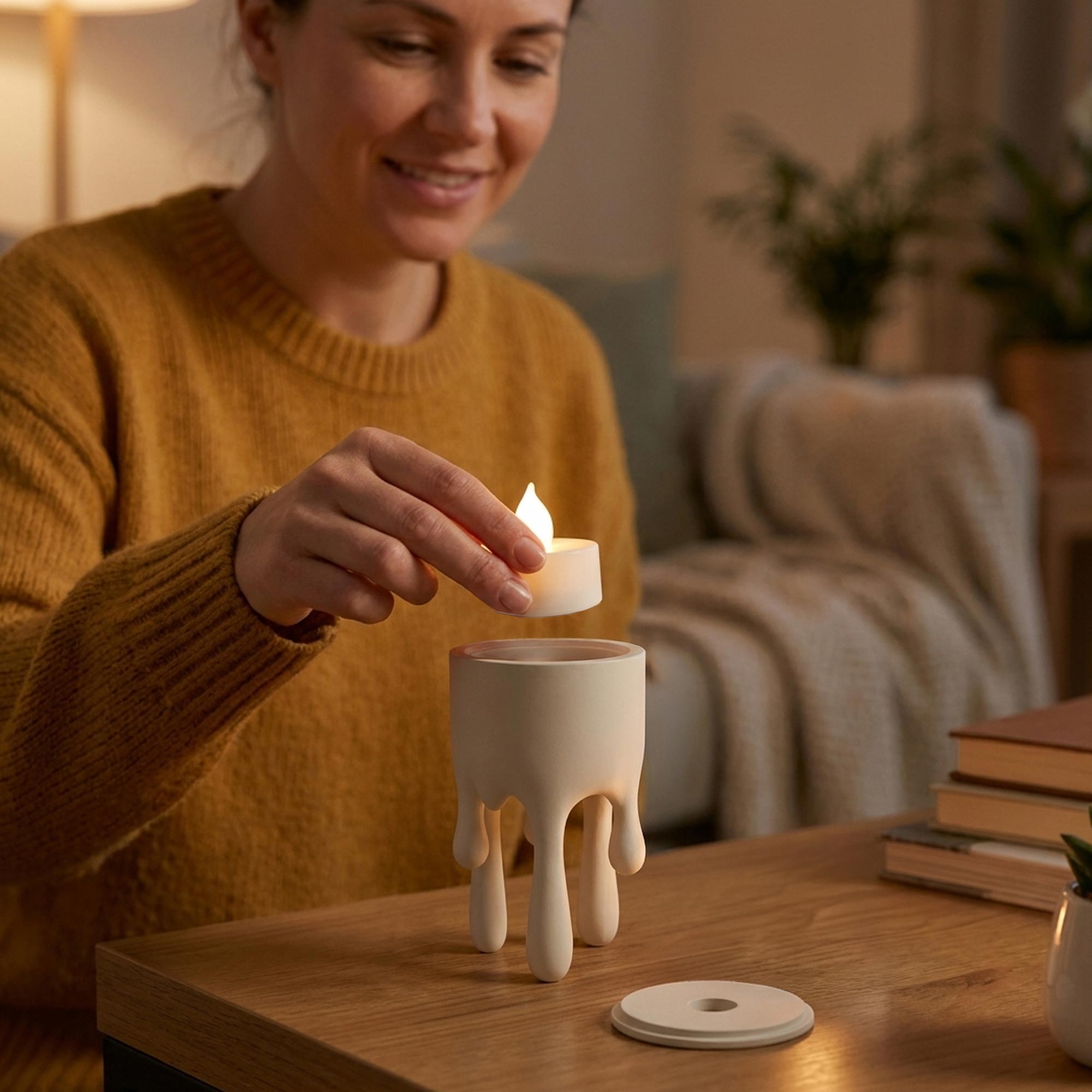 Schmelzende Kerzen – 2er-Set LED Teelichthalter mit Schwebeeffekt