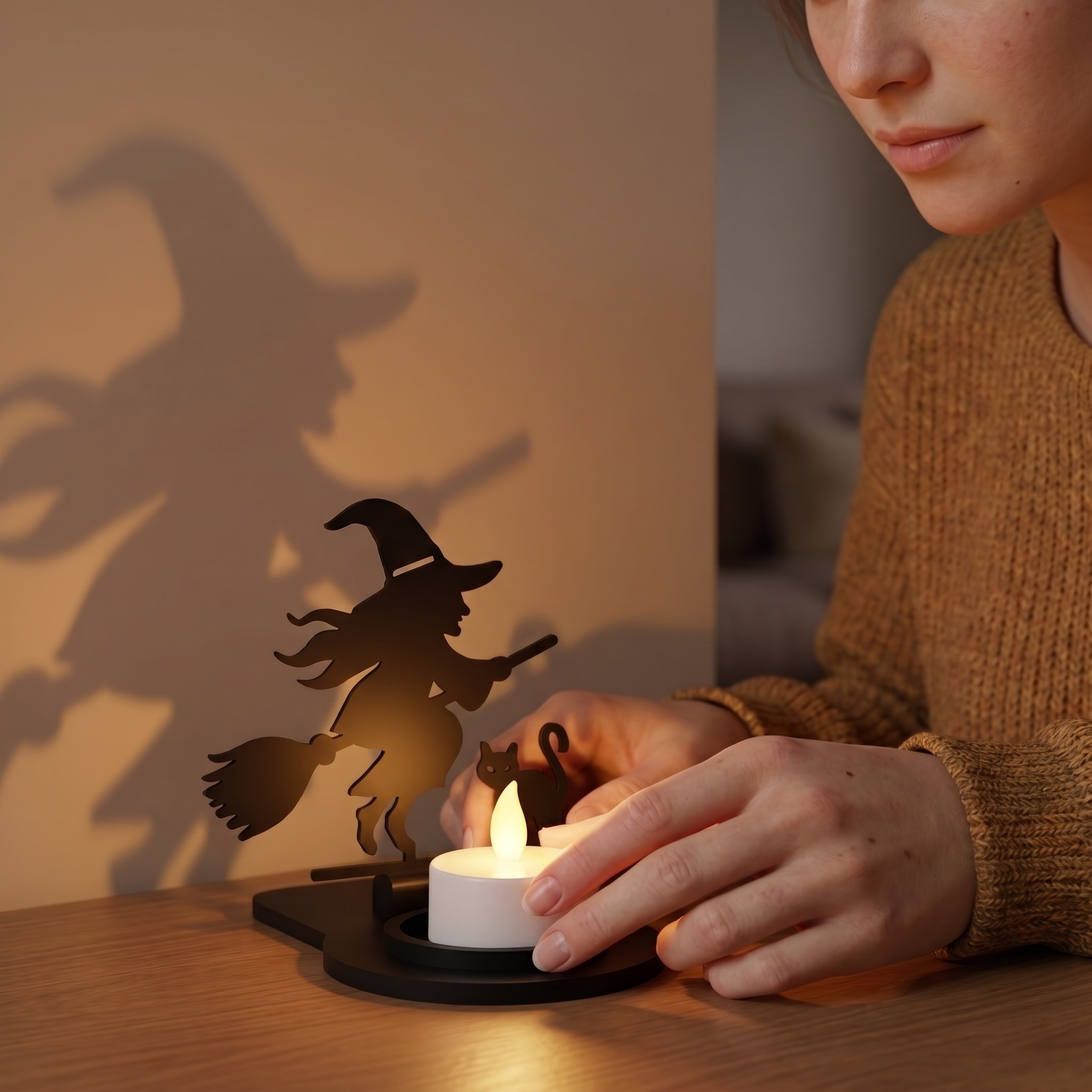 Halloween-Teelichthalter „Gruselwald“ – 2 Schattenmotive