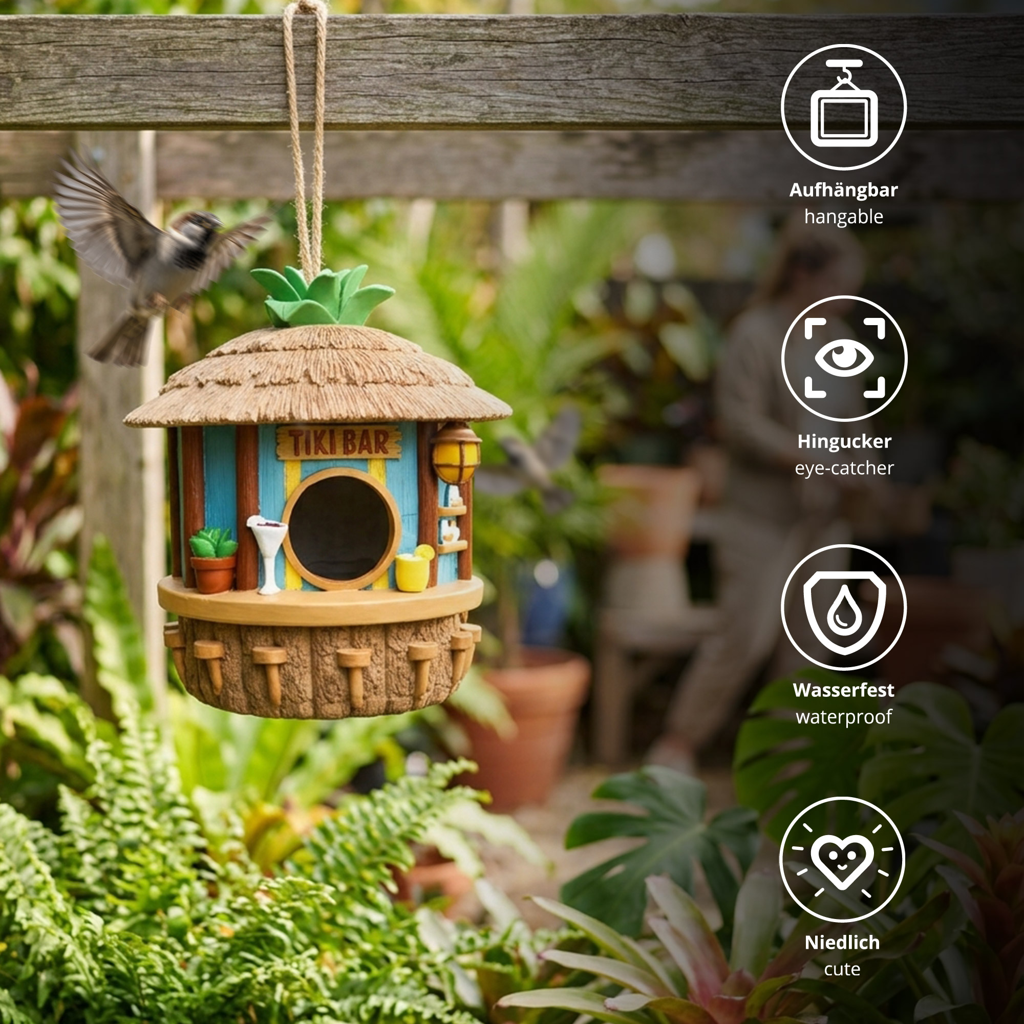 Tikibar Vogelhaus - Nistkasten & Futterhaus für Vögel Tikibar Vogelhaus - Nistkasten & Futterhaus für Vögel