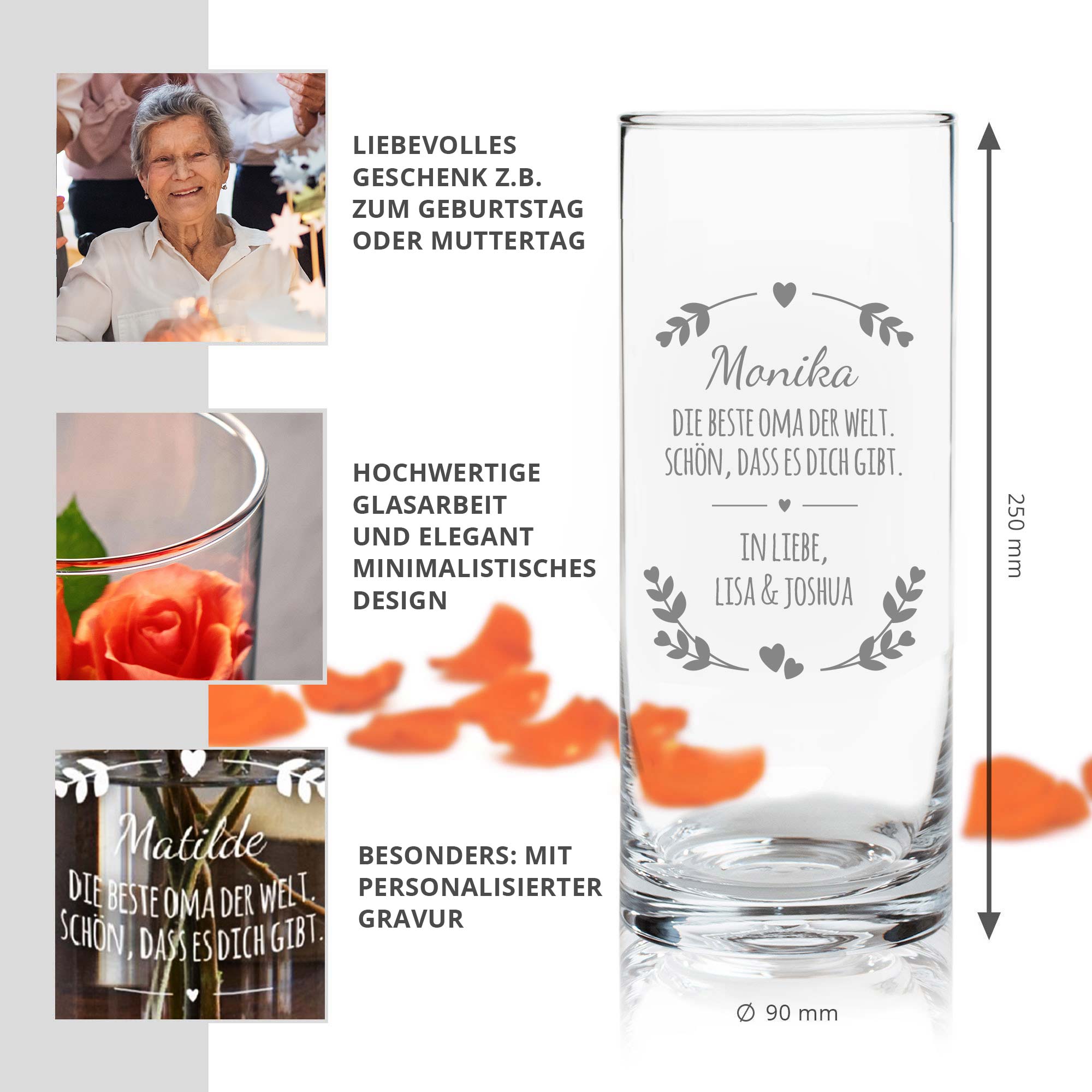 Runde Vase mit Gravur - Beste Oma