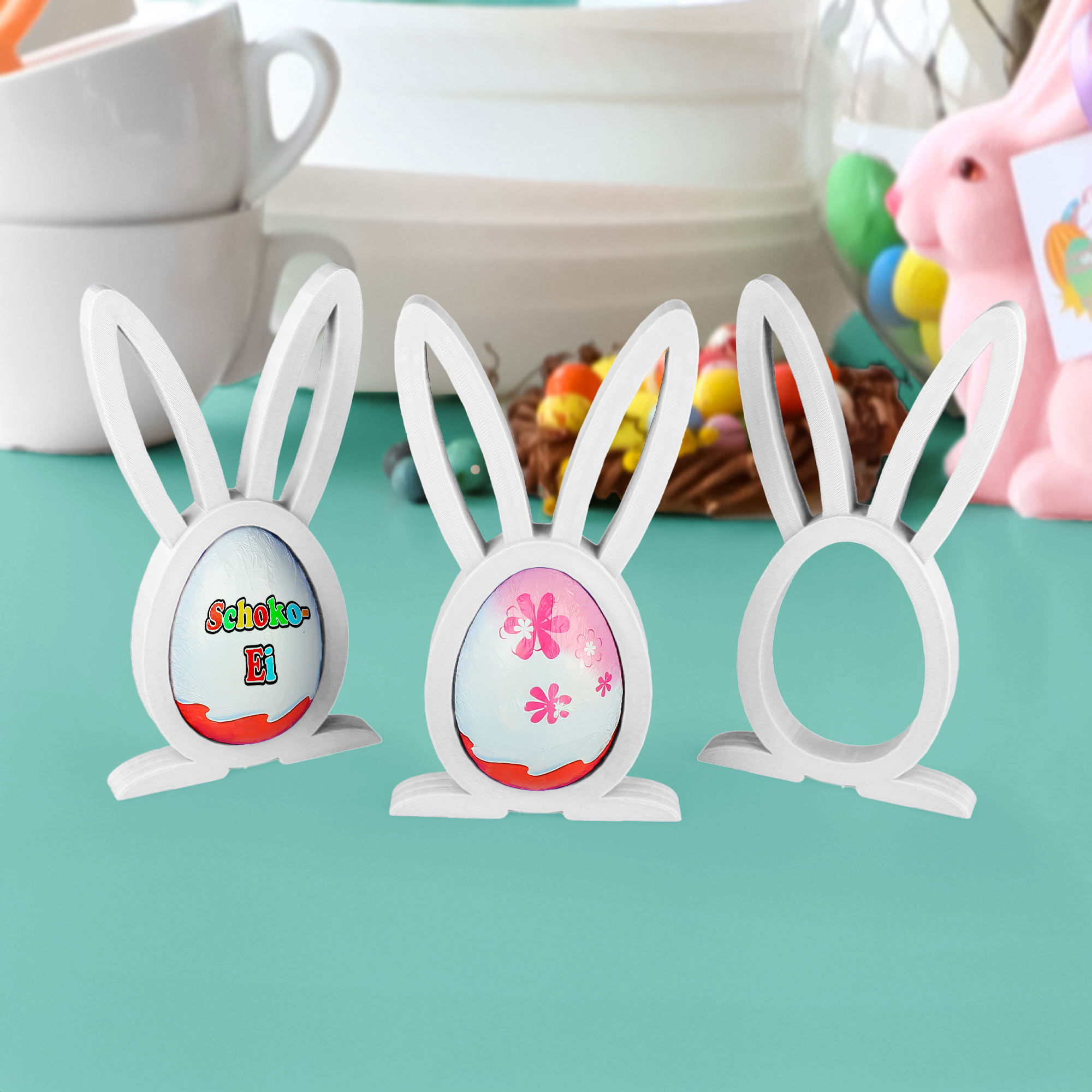 Osterhase Ü-Ei Halter Weiß - 3er Set