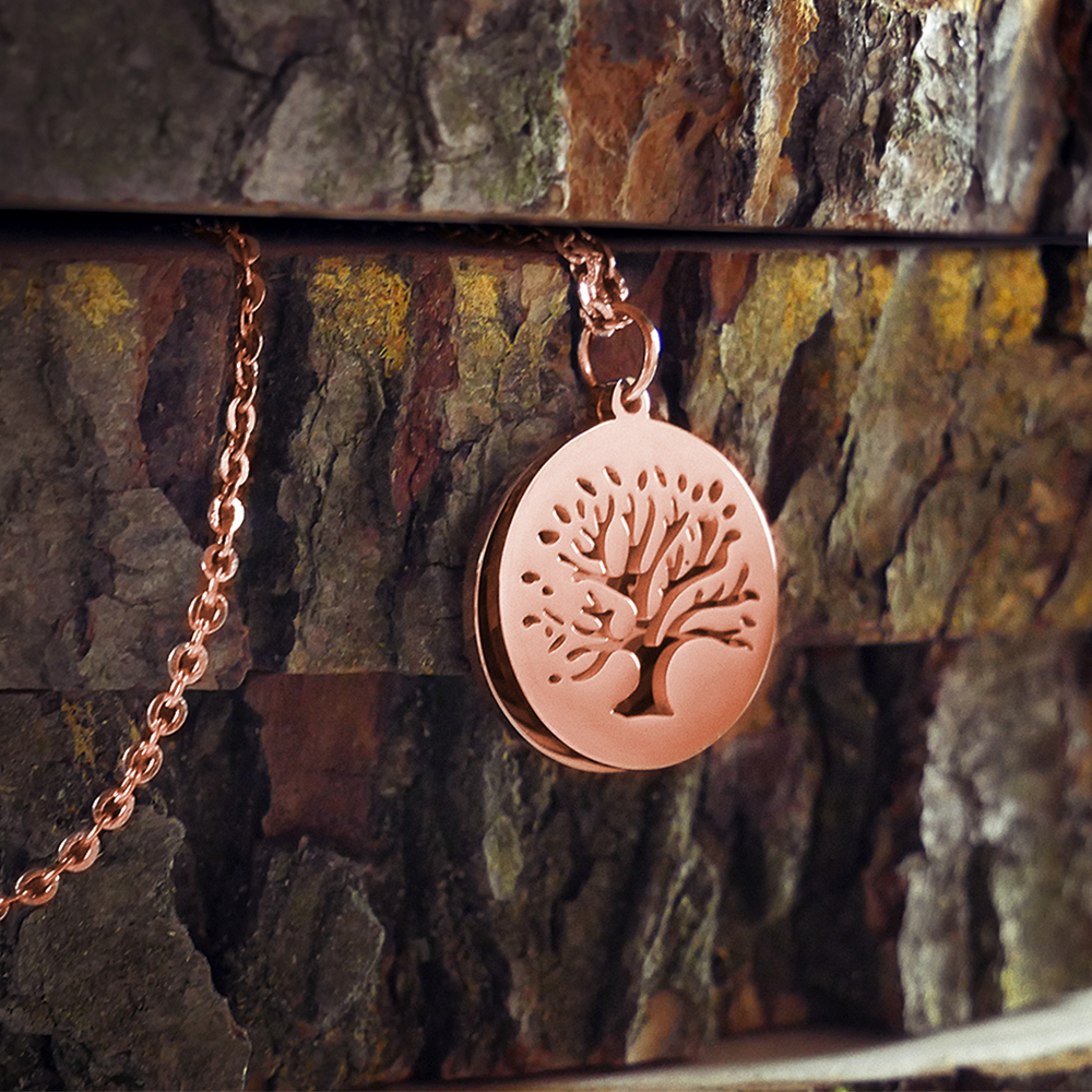 Kette mit graviertem Baum Anhänger Rosegold - Namen 3694 - 1