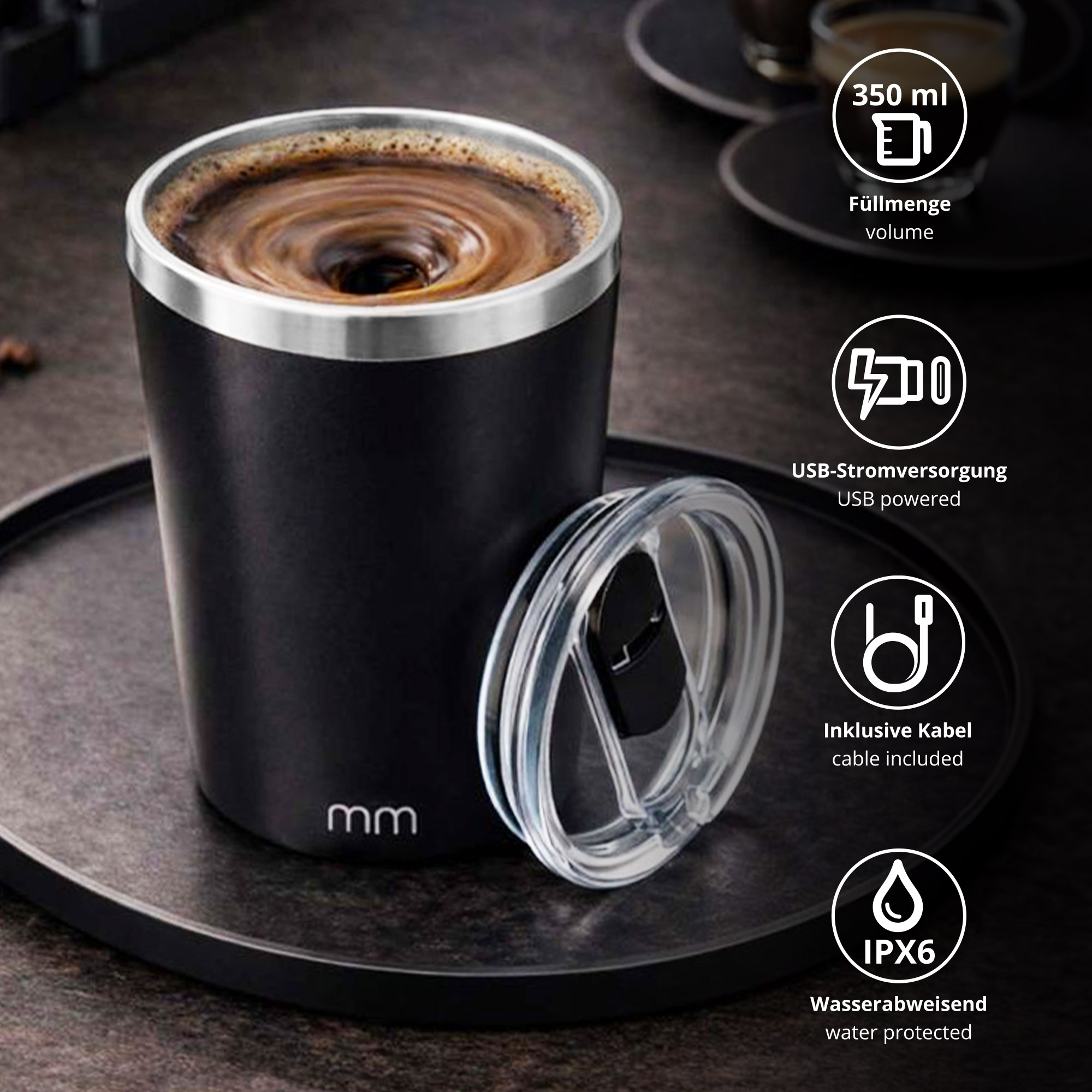 Selbst umrührender Becher To Go mit Deckel