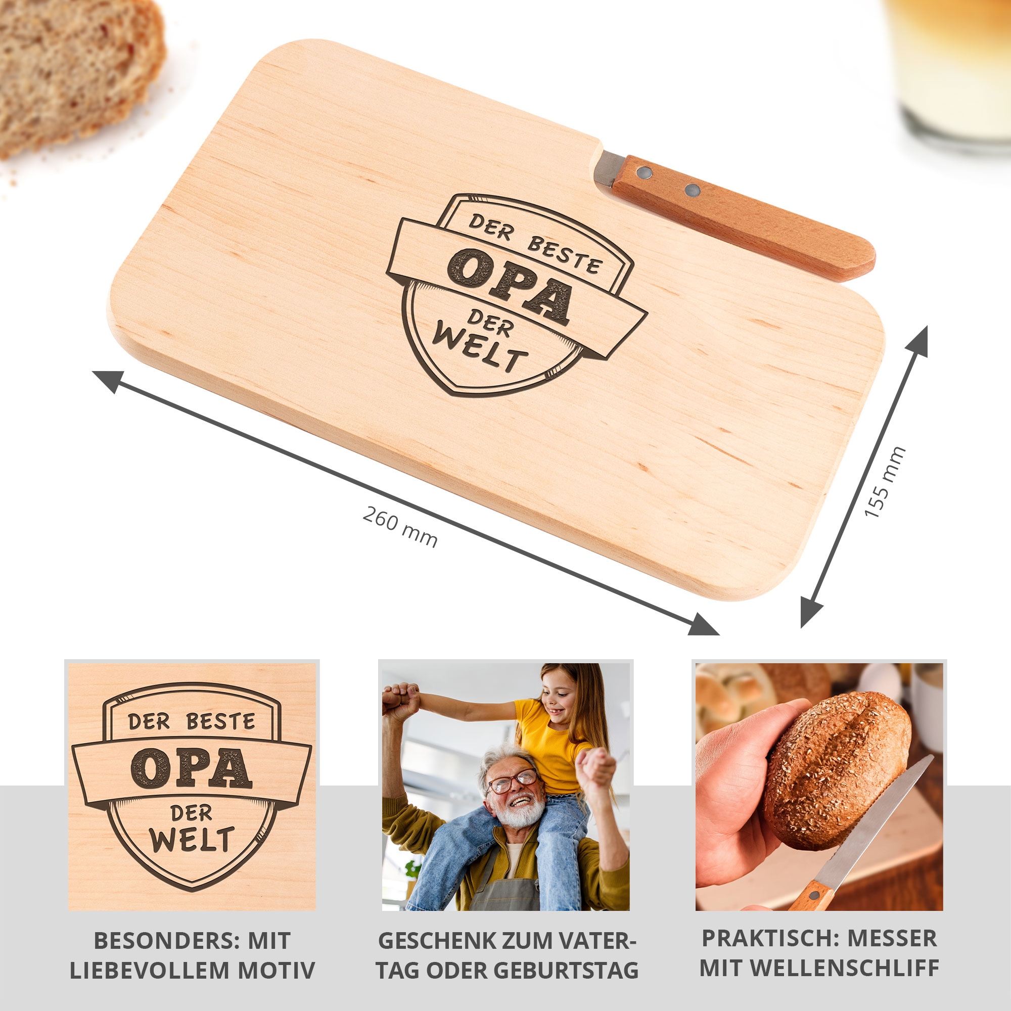 Frühstücksbrett mit Messer - Bester Opa 01-00123-DE-0001 - 1