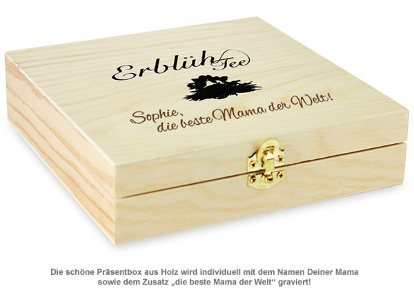 Erblühtee in edler Holzbox mit Beste Mama Gravur - Schwarztee 2049 - 1