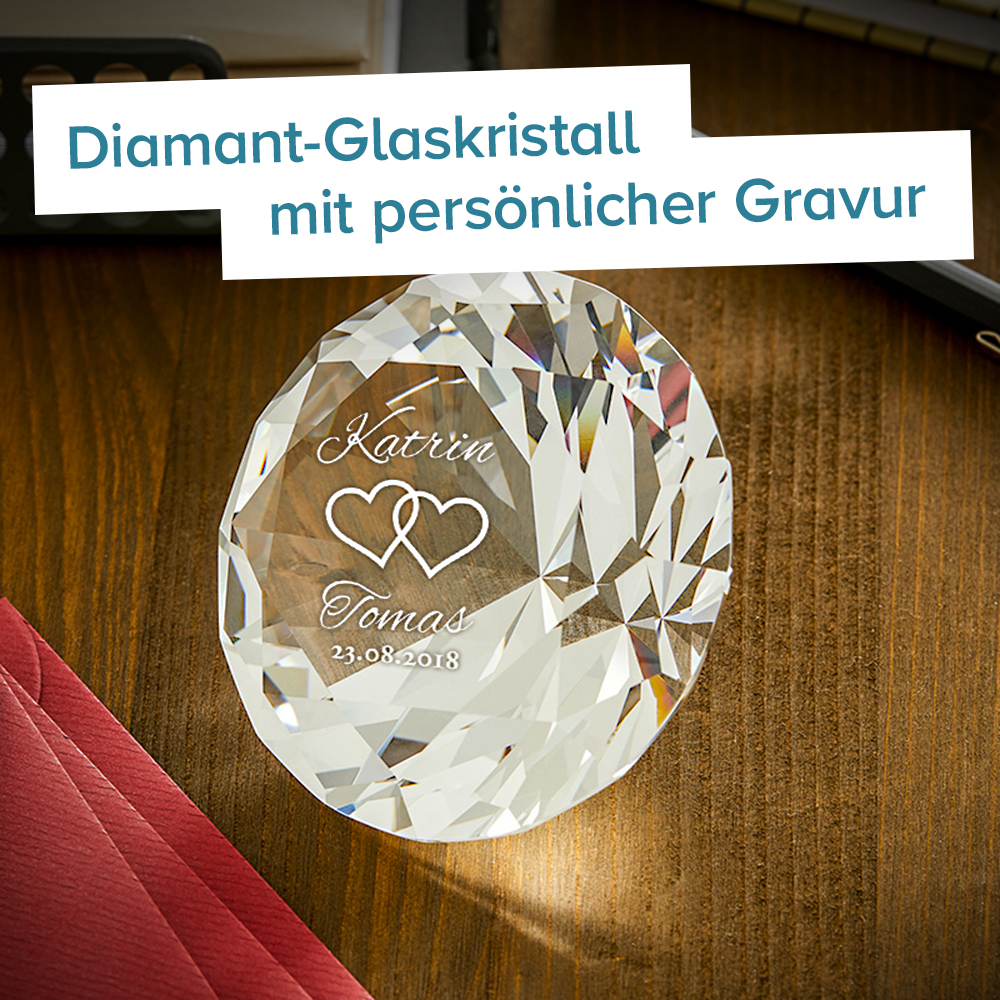 Diamant Kristall mit Gravur zur Hochzeit