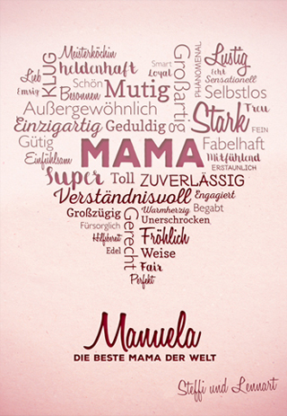Herz aus Worten - personalisiertes Bild für Mama