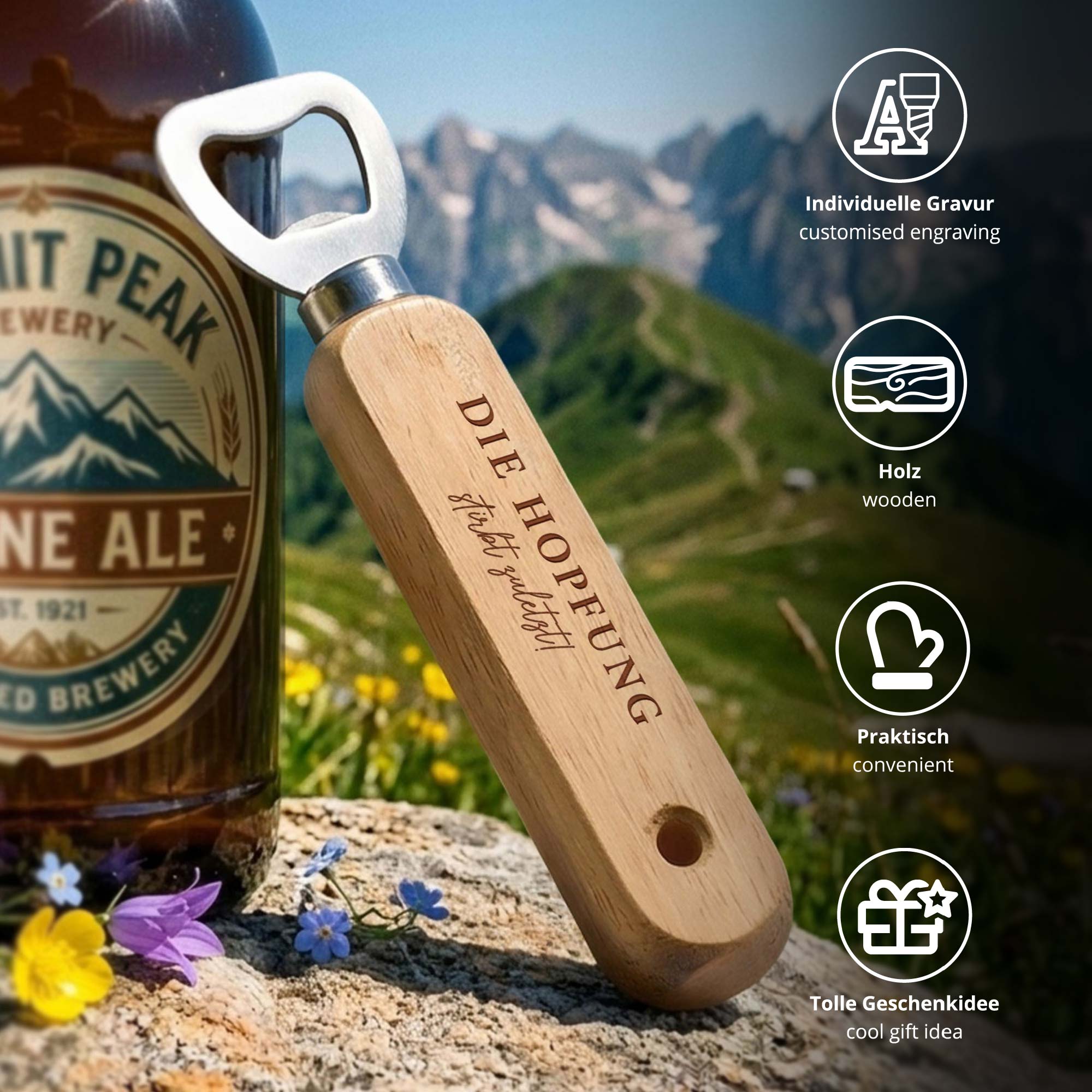 Personalisierter Flaschenöffner aus Holz Personalisierter Flaschenöffner aus Holz