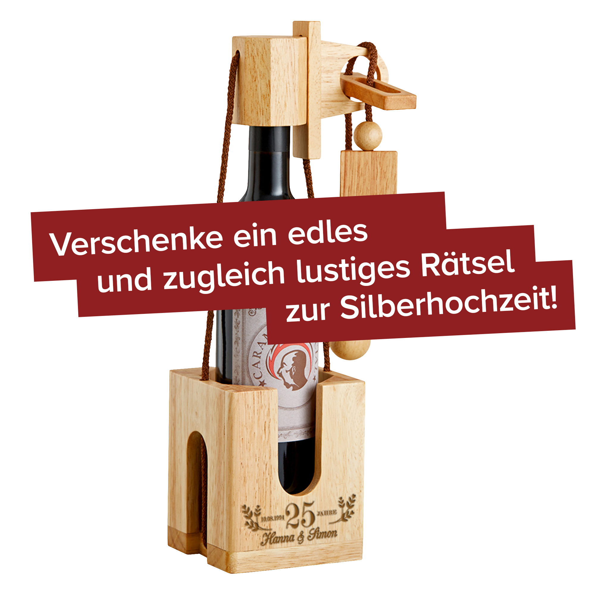Graviertes Edelholz Flaschenpuzzle Hell zur Silberhochzeit 216-85-MZ - 2