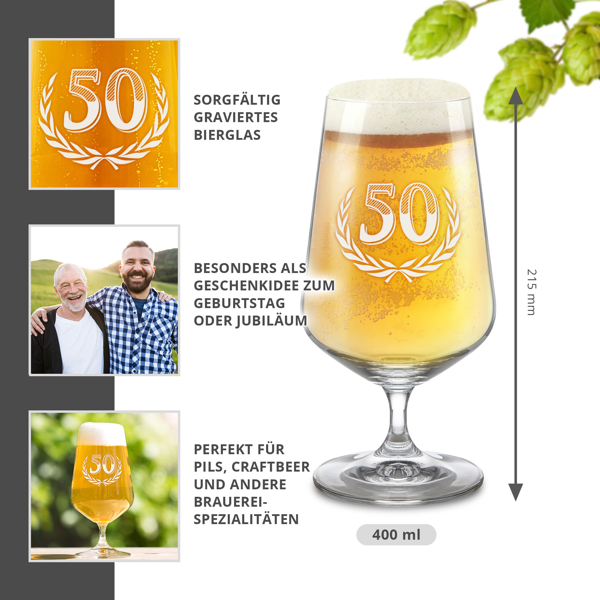 Bierglas mit Gravur zum 50. Geburtstag Bierglas mit Gravur zum 50. Geburtstag