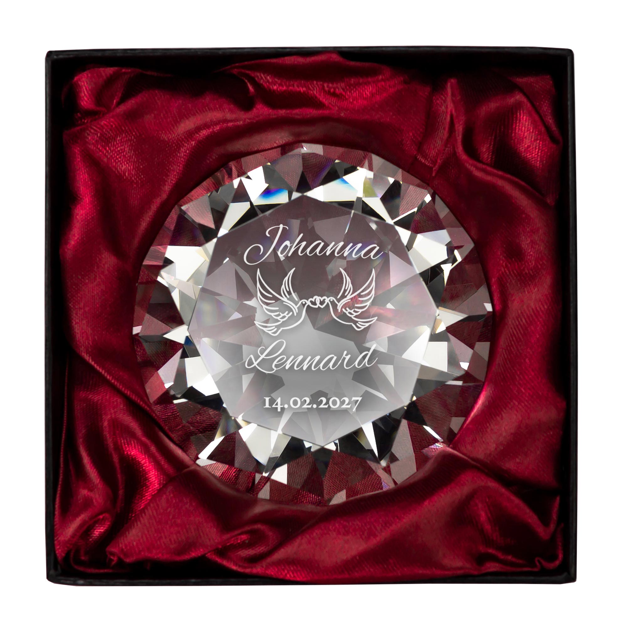 Diamant Kristall mit Gravur - Liebestauben