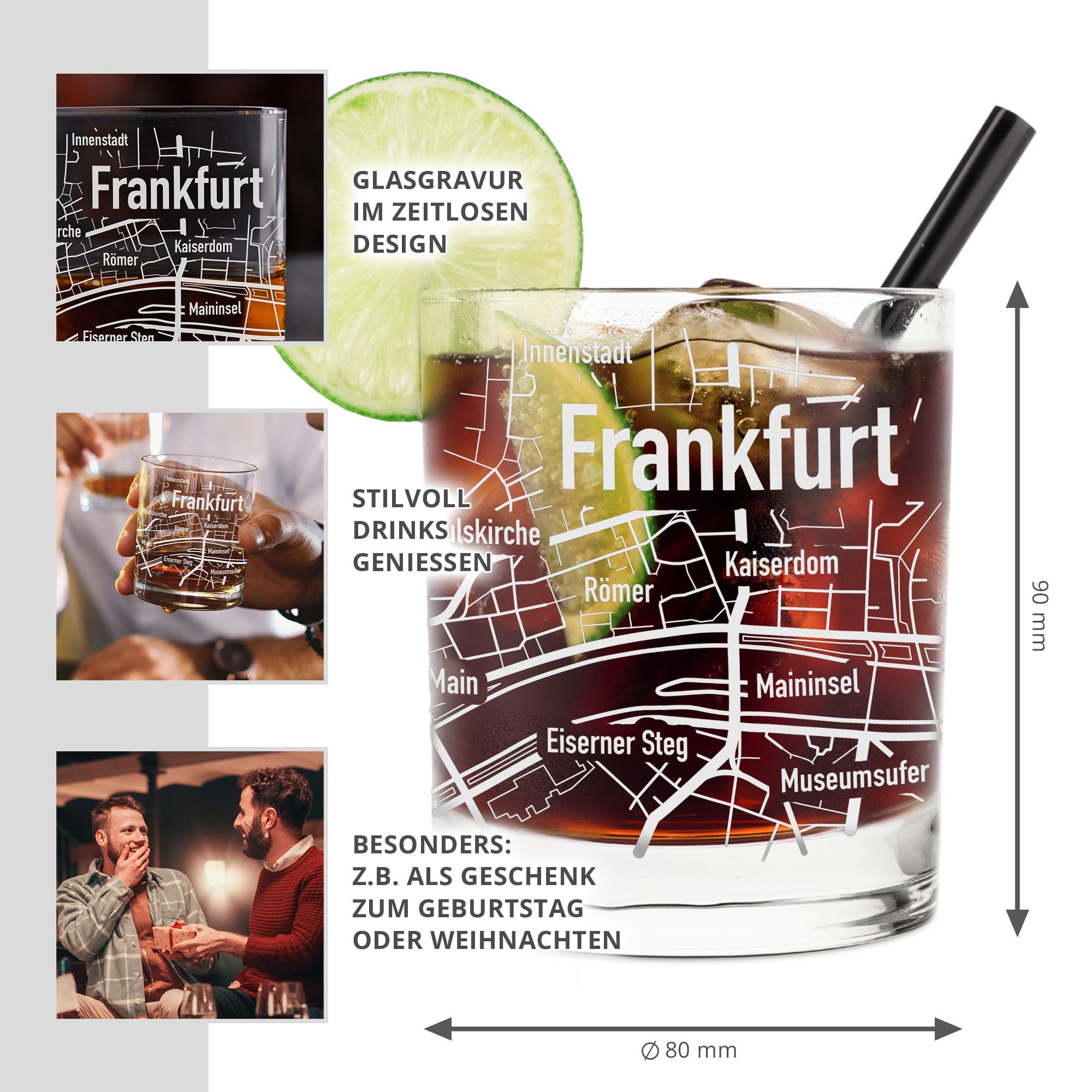 Whiskyglas - Stadtplan - Frankfurt - Standard