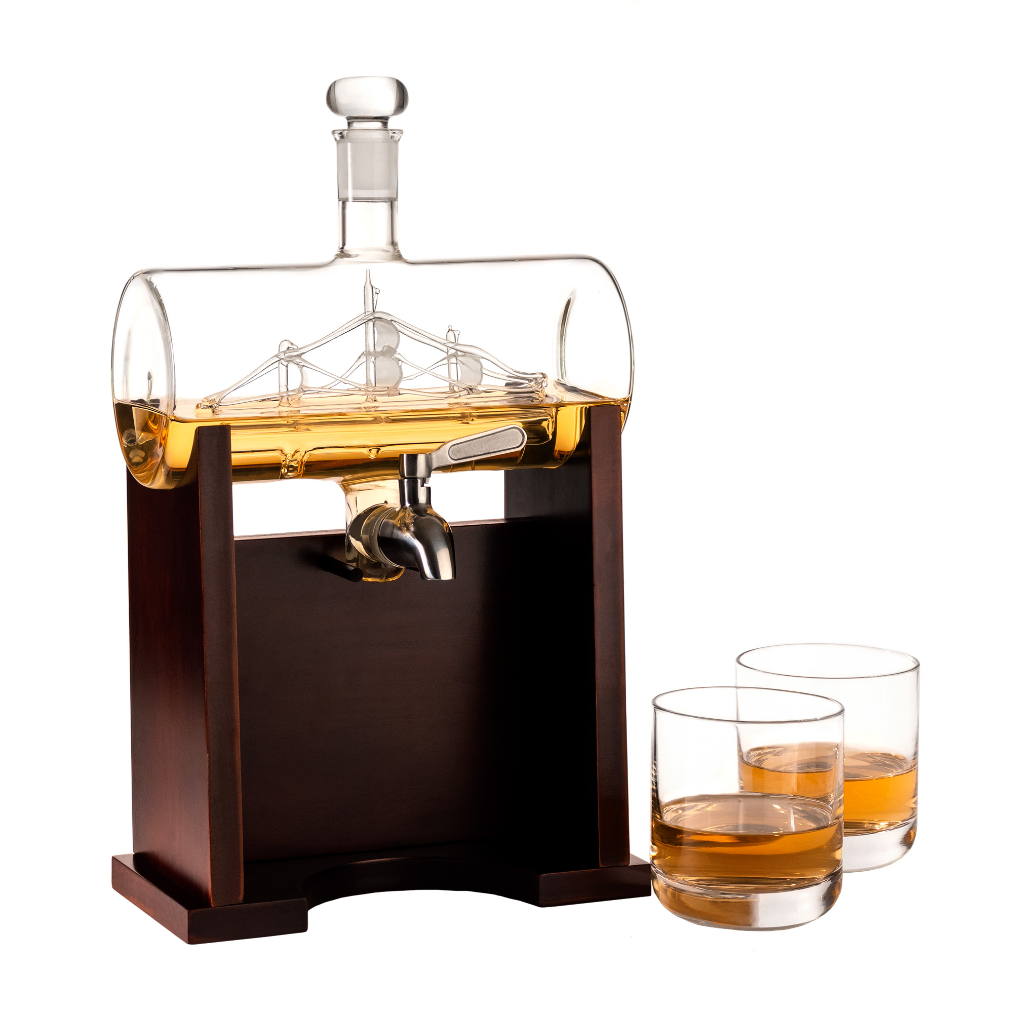 Whisky Set - Fass Karaffe mit 2 Gläsern