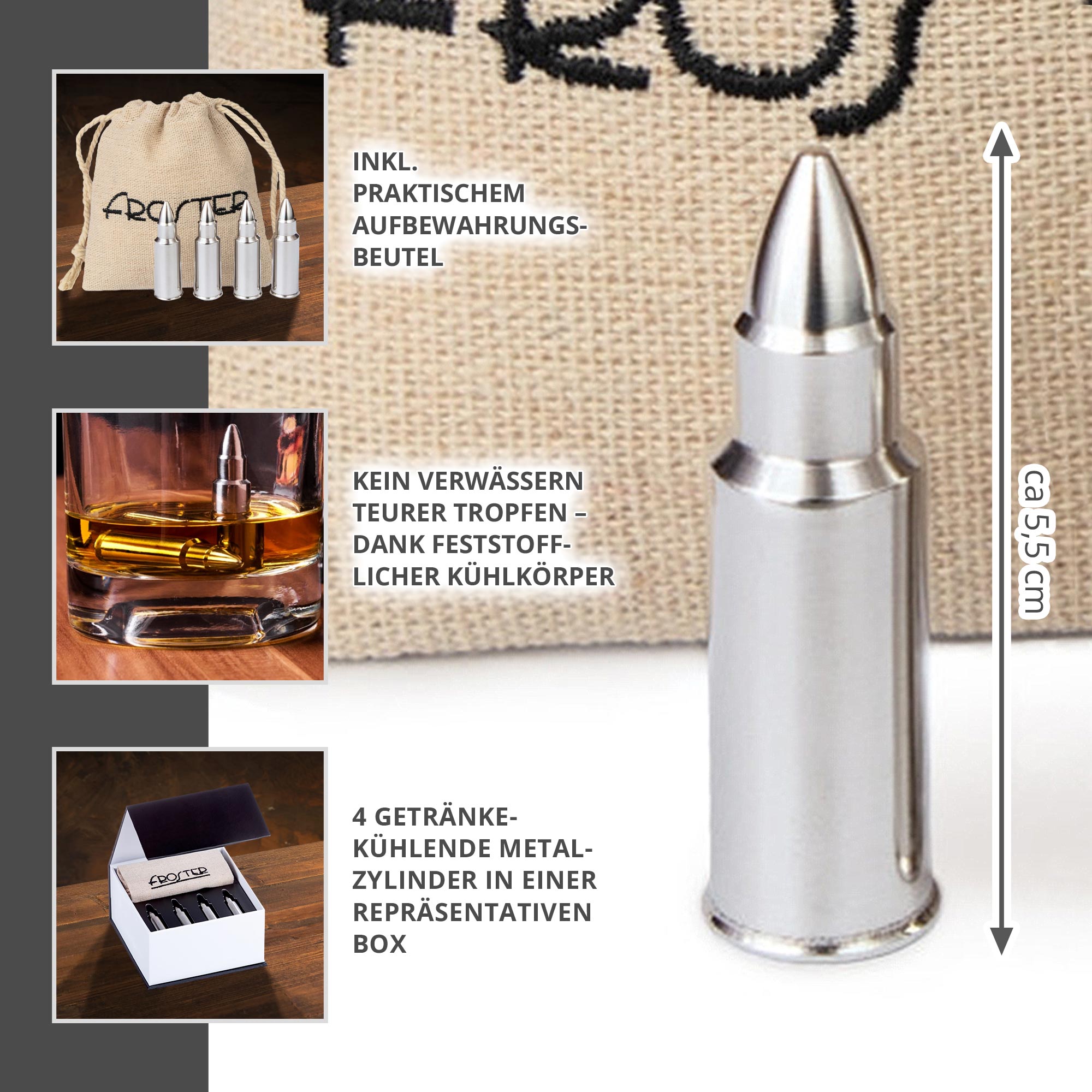 Eiswürfel Patronen aus Metall