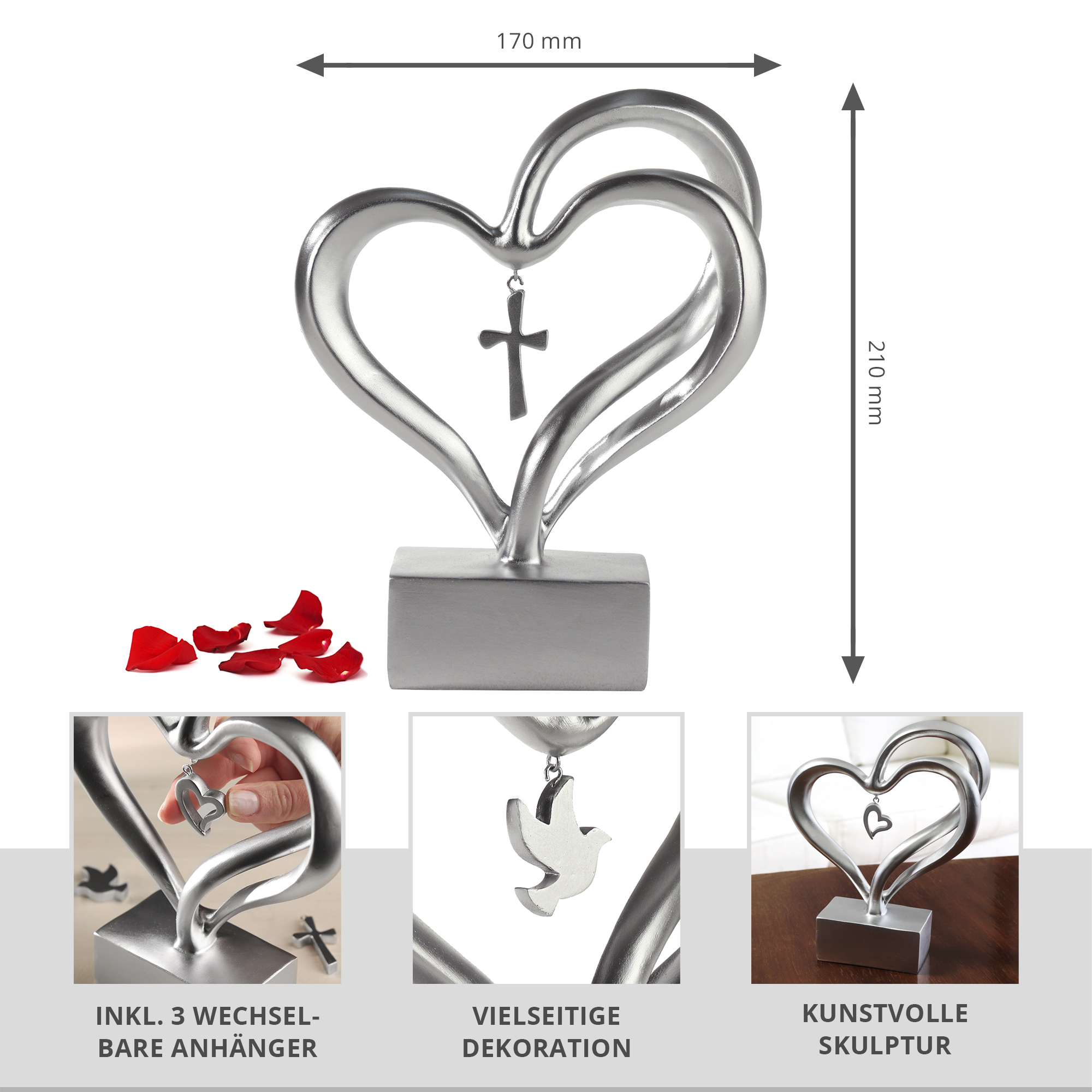 Design Skulptur - Silber Herz mit Anhängern 0021-0009-EU-0000 - 1