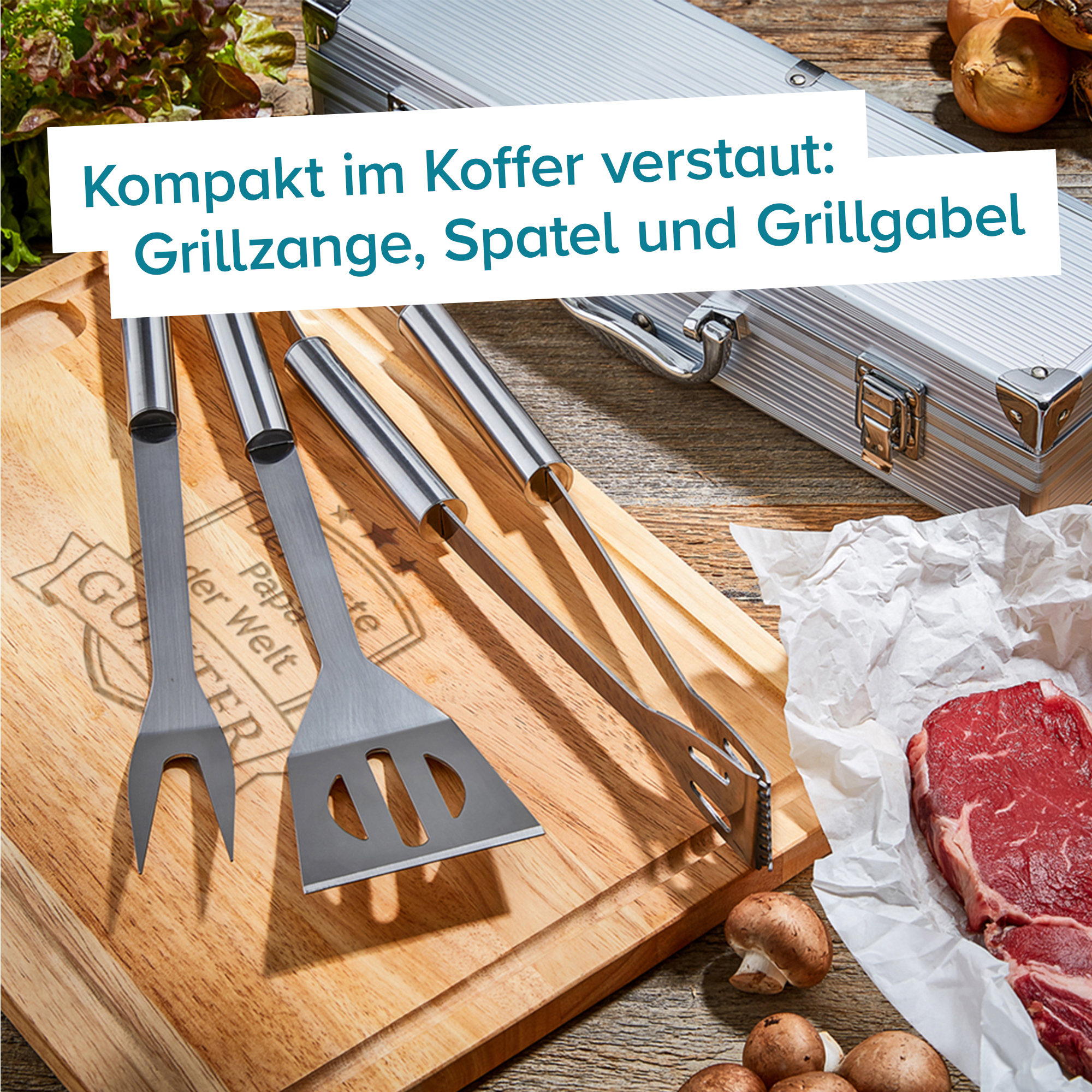 Grillbesteck Koffer mit Schneidebrett Grillset - Bester Papa 4137 - 5