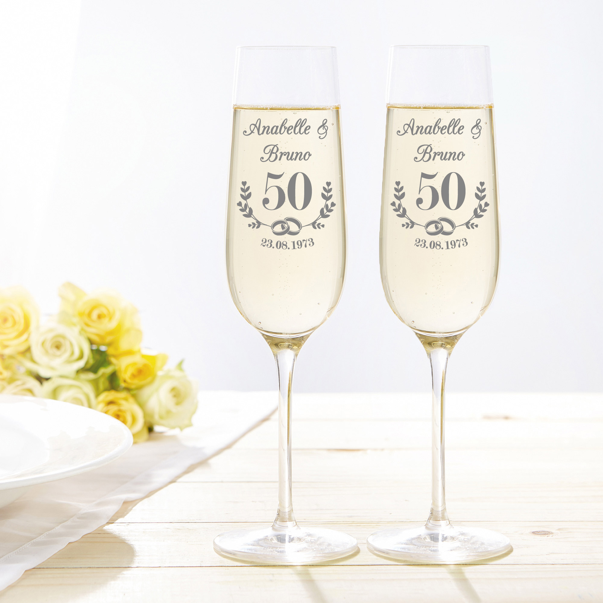 2er Set Sektgläser - Goldene Hochzeit - Personalisiert