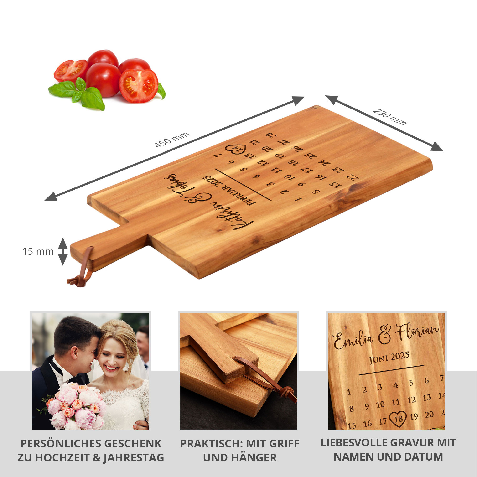 Schneidebrett mit Griff - Kalender Gravur
