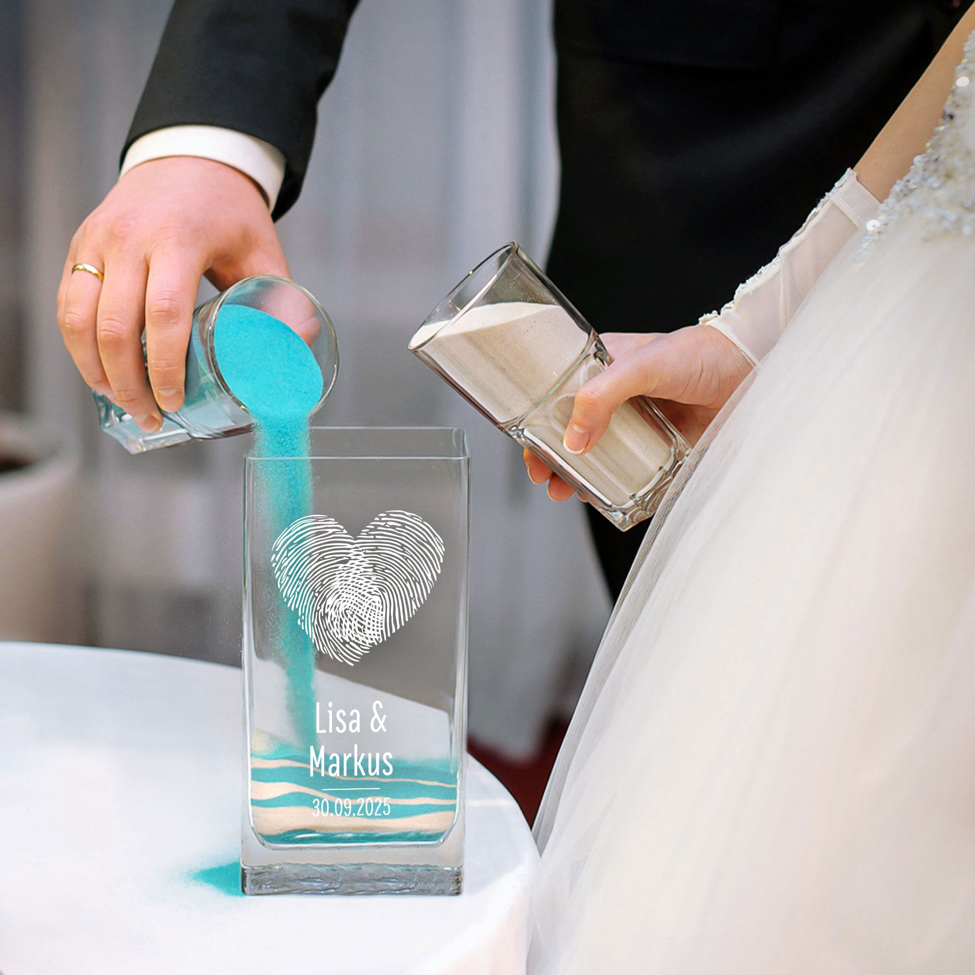 Eckige Vase mit Gravur - Fingerabdruck Herz