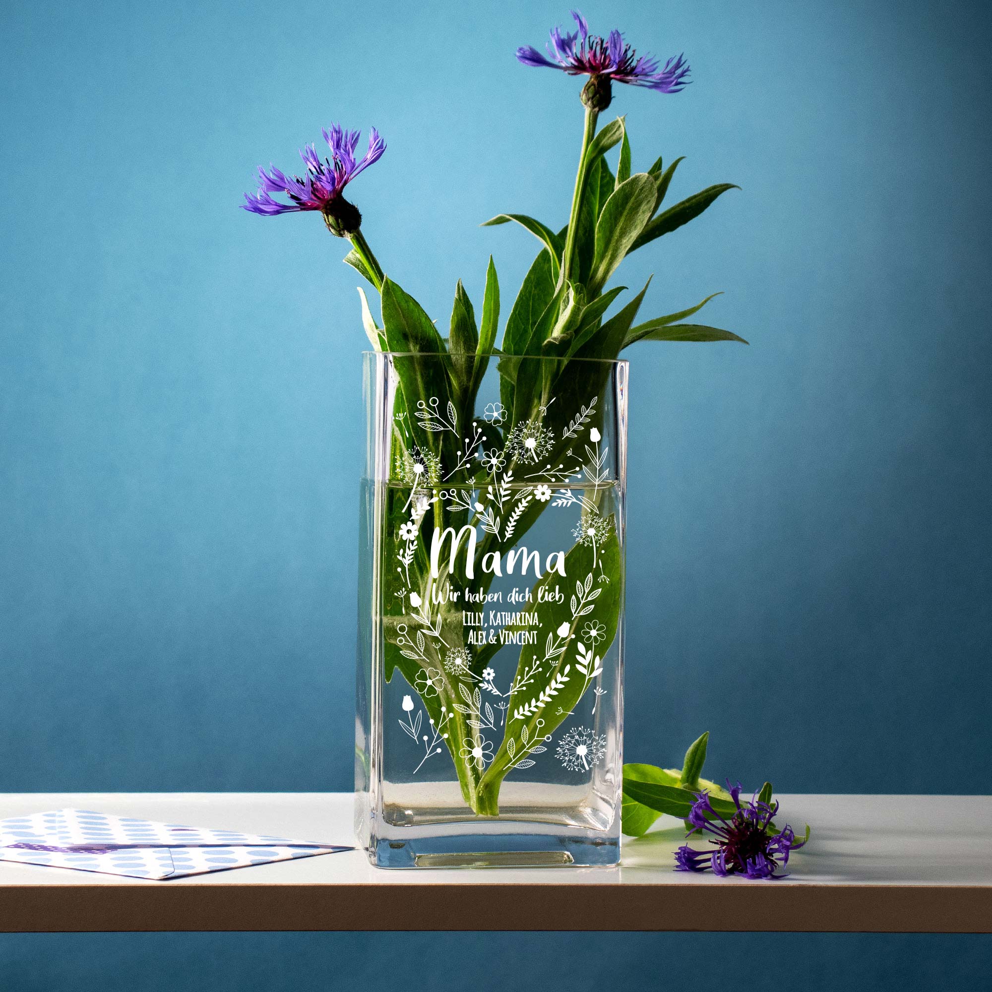 Vase mit Gravur - Blumenherz für Mama 4151 - 6