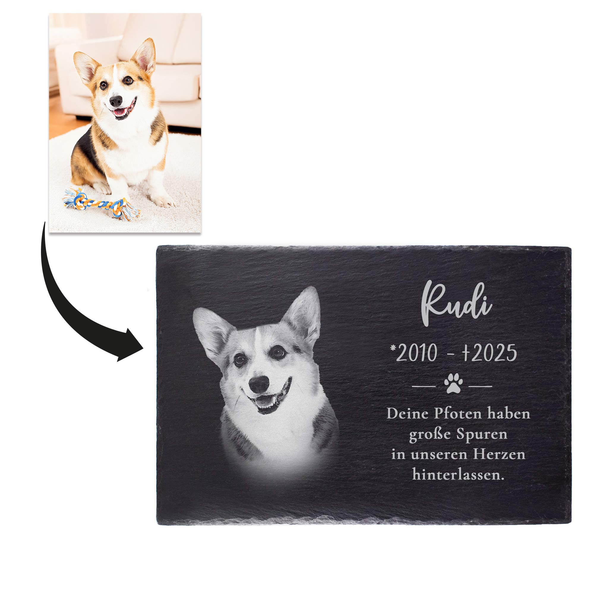 Grabplatte zur Trauer Hund & Katze - Schiefer Gedenktafel mit Foto Grabplatte zur Trauer Hund & Katze - Schiefer Gedenktafel mit Foto