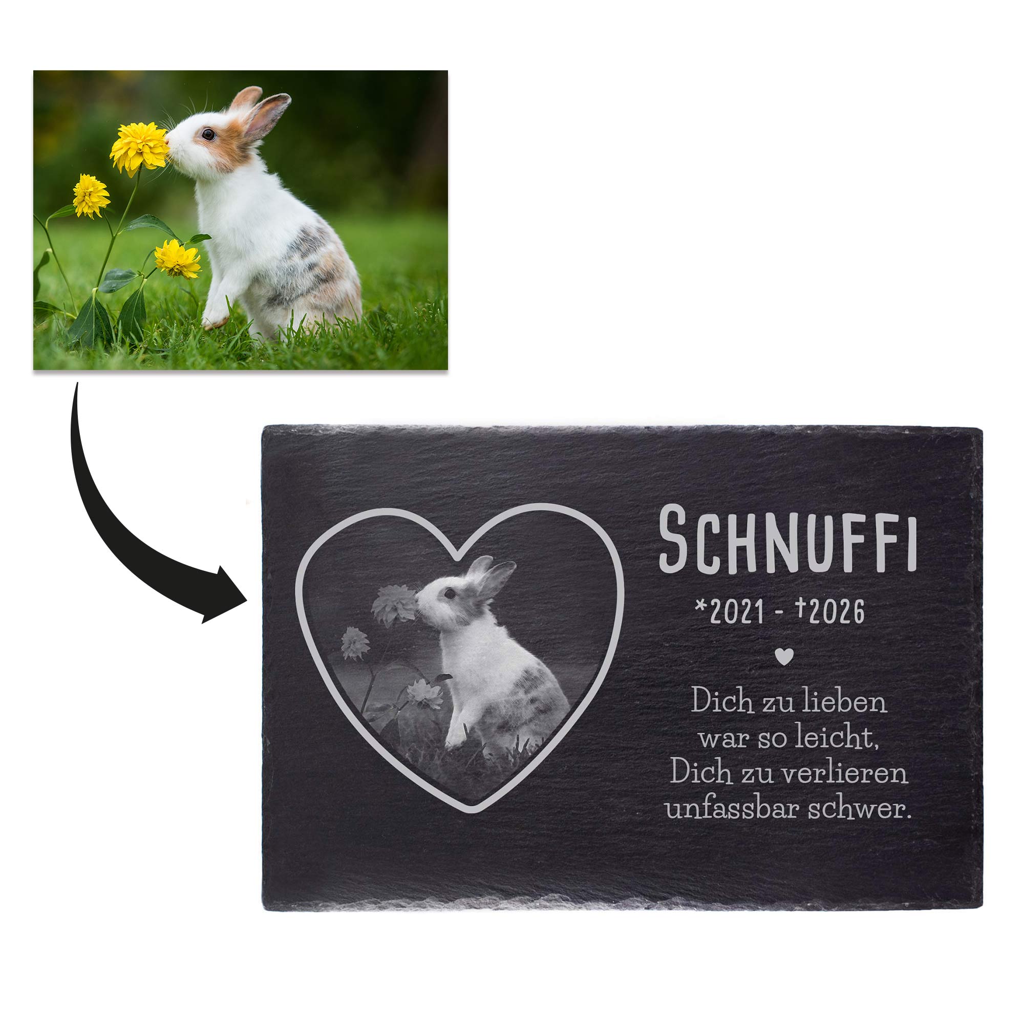 Grabplatte zur Trauer Haustier - Schiefer Gedenktafel mit Foto Grabplatte zur Trauer Haustier - Schiefer Gedenktafel mit Foto
