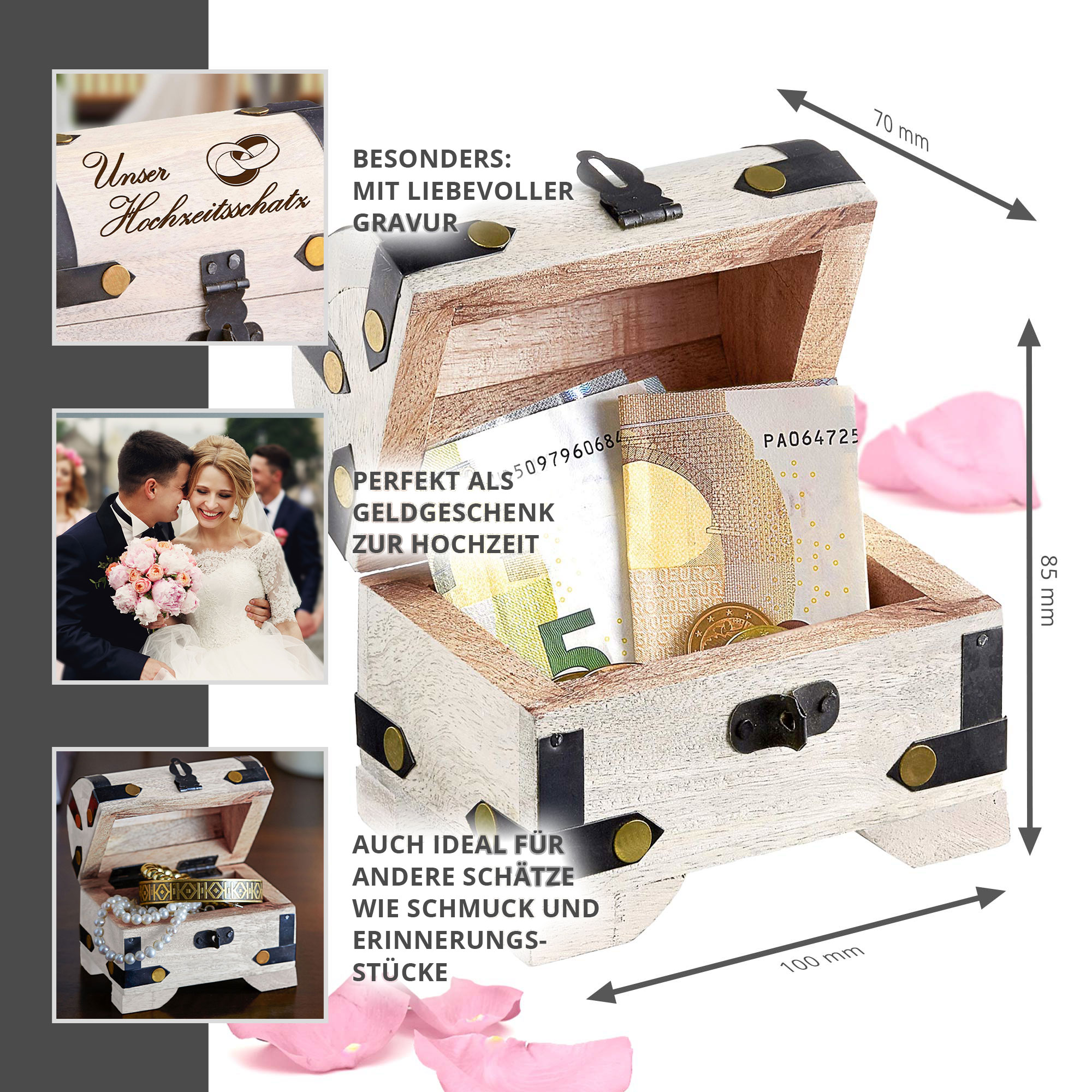 Mini Geld Schatztruhe zur Hochzeit Hochzeitsschatz - Weiß