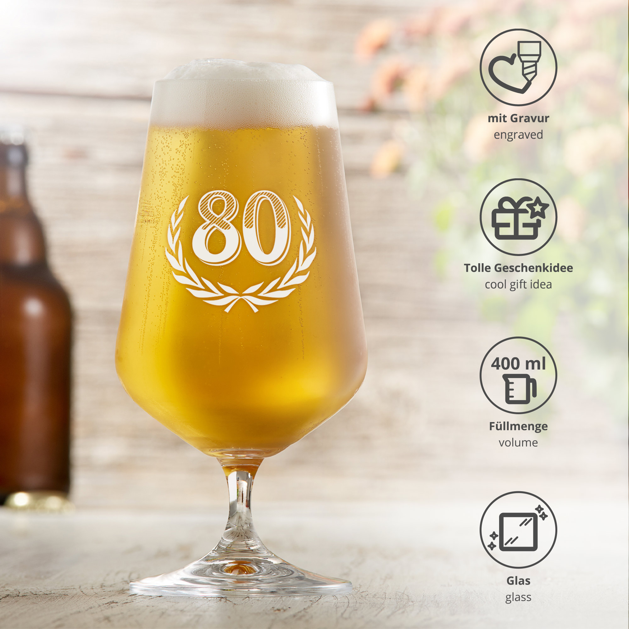 Bierglas mit Gravur zum 80. Geburtstag
