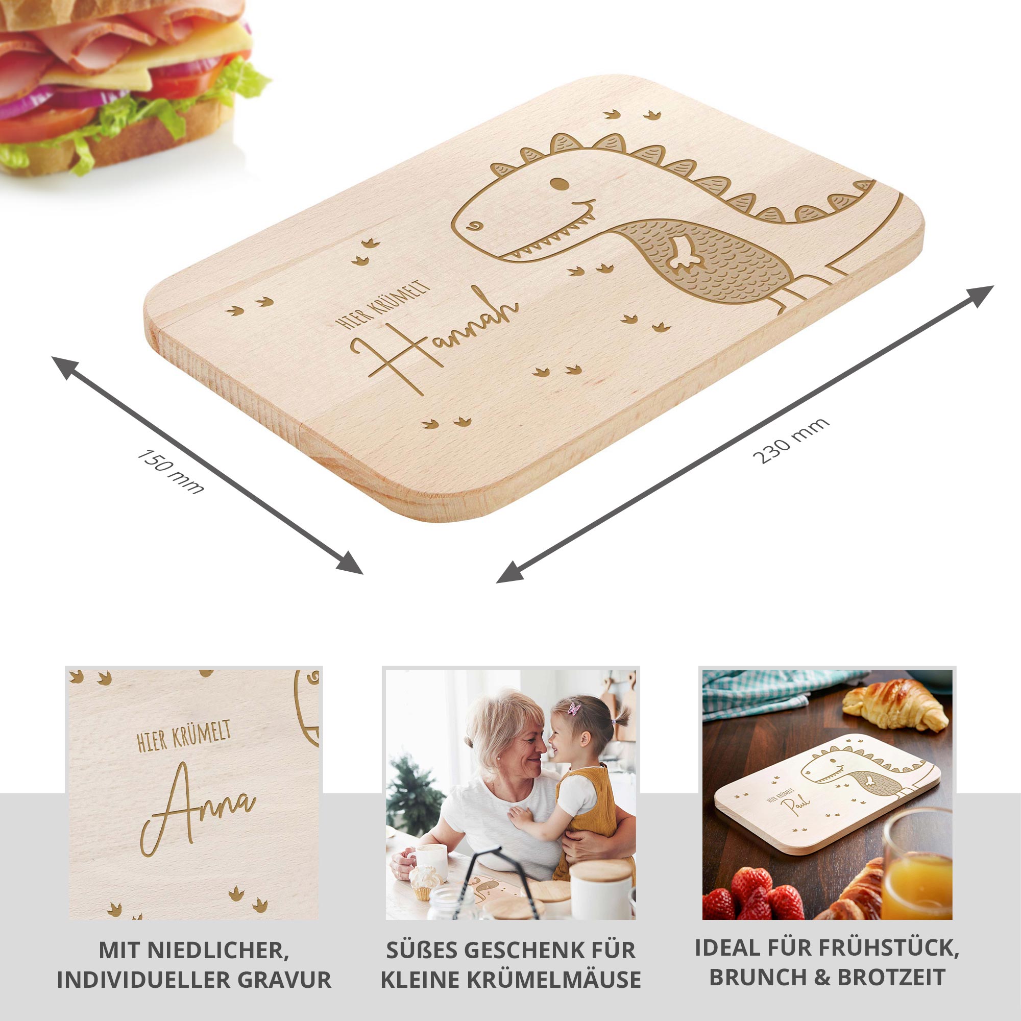 Frühstücksbrettchen mit Gravur - Dino