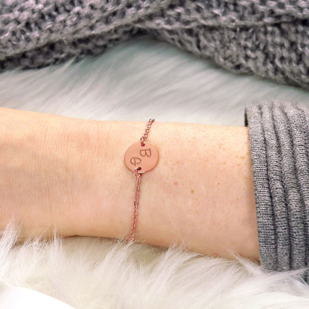 Armband Rosegold mit runder Plakette - Initialen