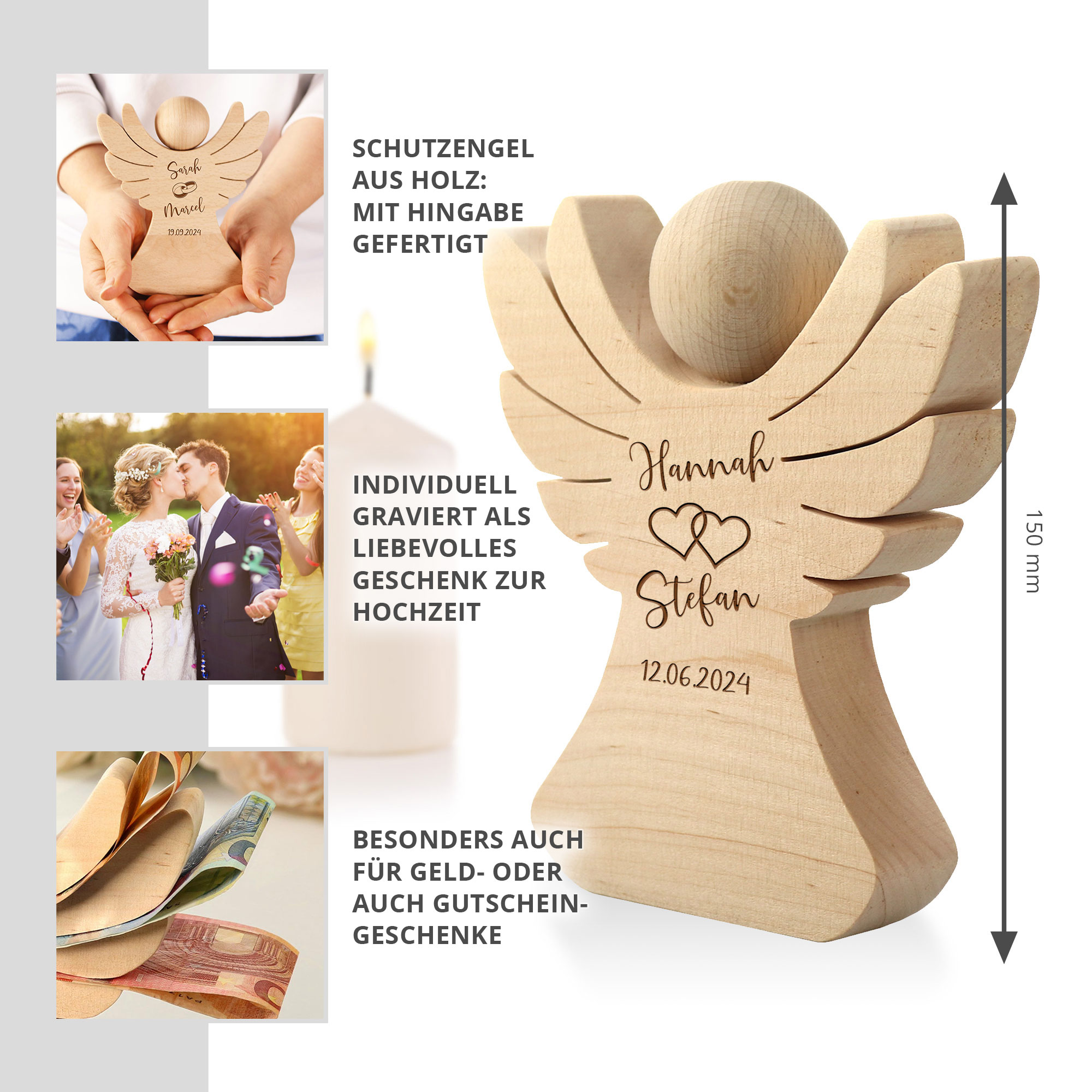 Holzengel - Hochzeit - Personalisiert