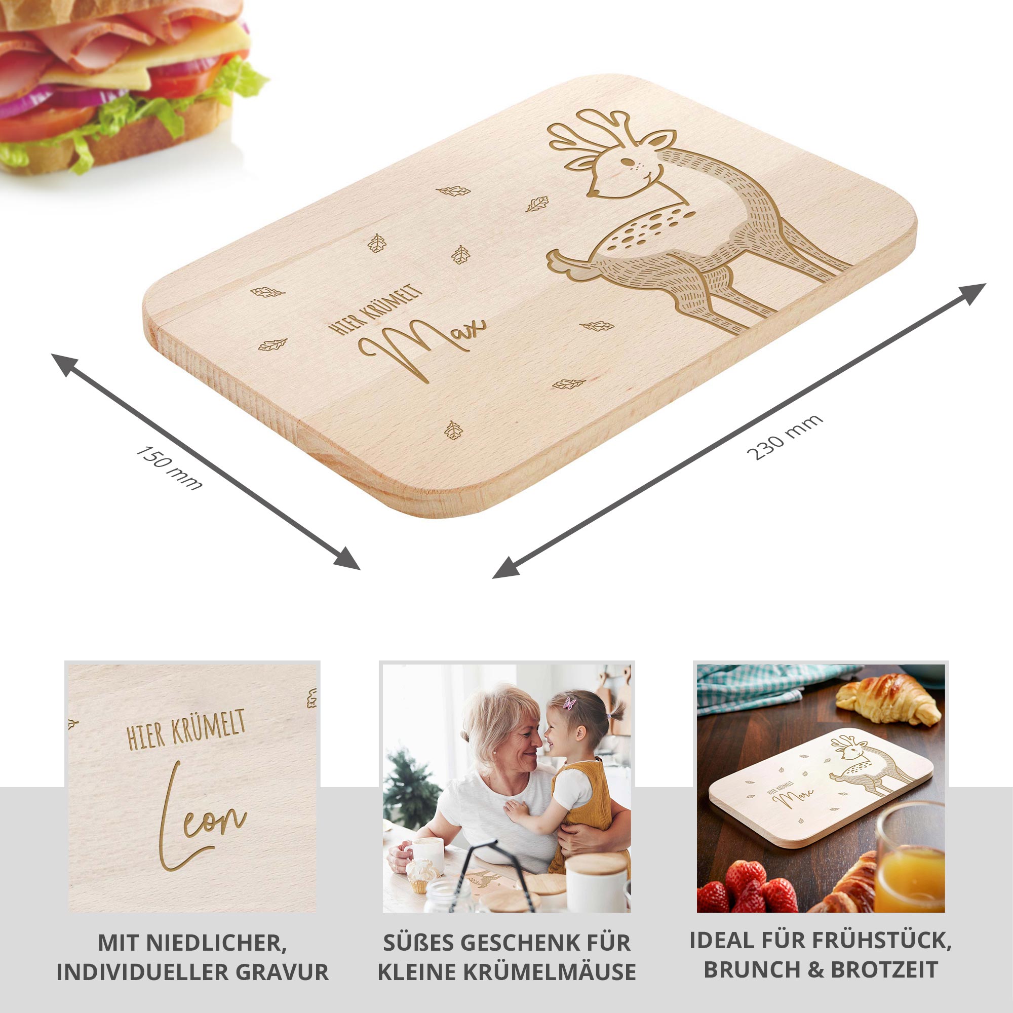 Frühstücksbrettchen mit Gravur - Reh