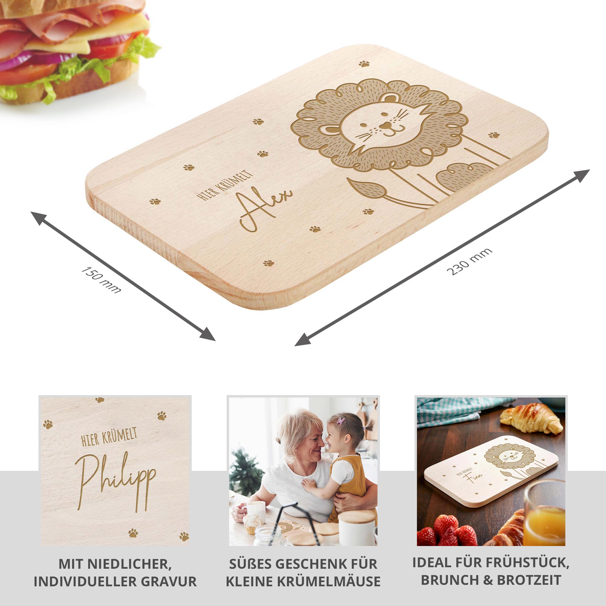 Frühstücksbrettchen mit Gravur - Löwe