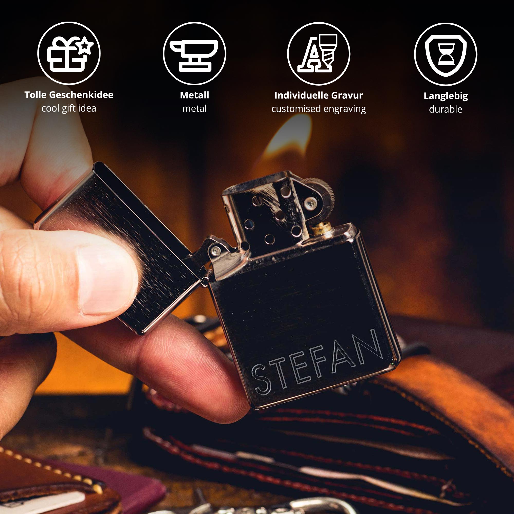 Zippo Sturmfeuerzeug mit Gravur - Name