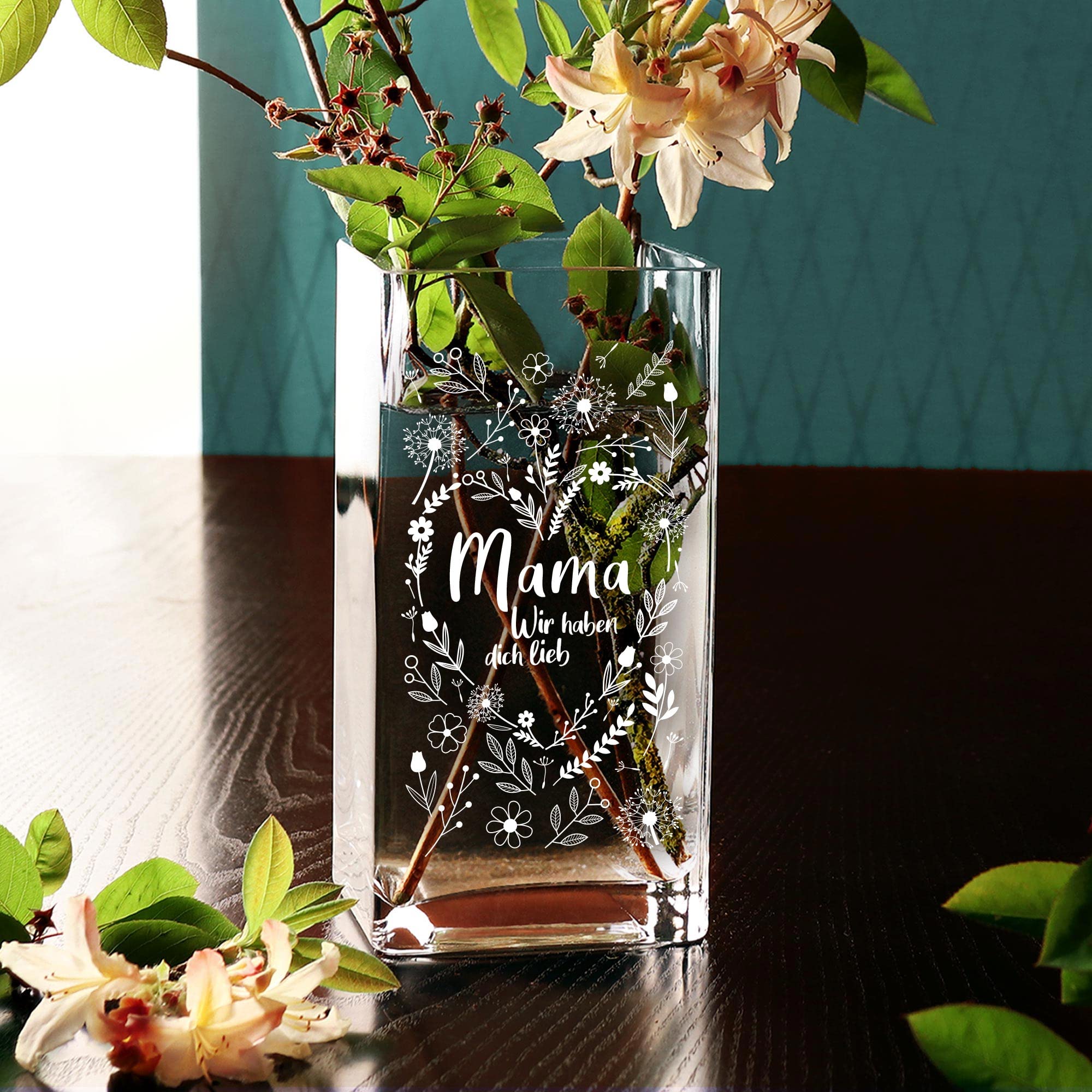 Eckige Vase - Blumenherz für Mama