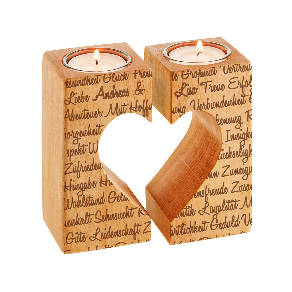 Kerzenhalter Set Herz - Liebesworte mit Namensgravur 3273 - 3